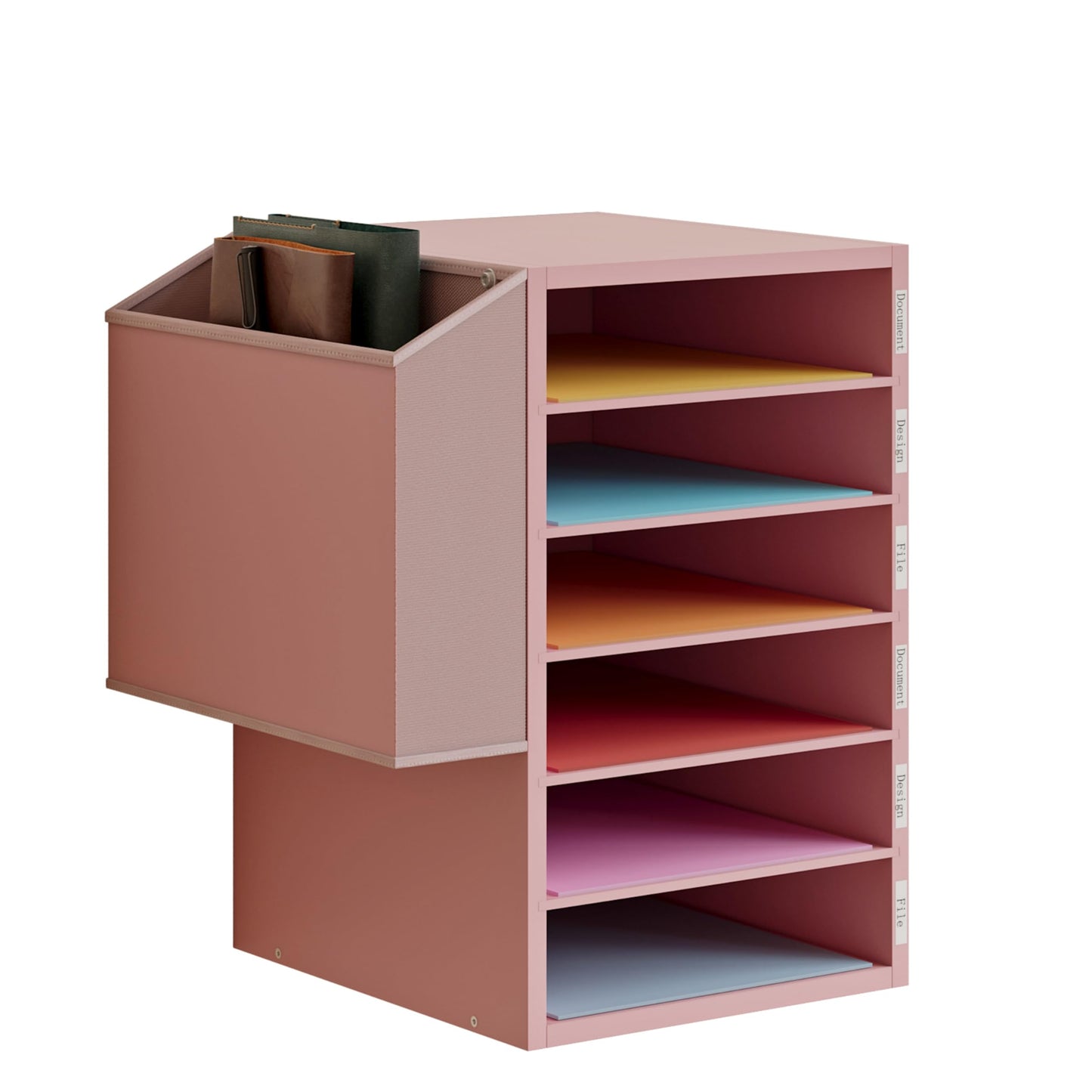 Unionly 6 Tier Adjustable Countertop Mail Sorter, Mailboxes With Name Slots, Literature Organization Paper Storage Slot, Office Desk File Organizer, Wooden Desktop Mailbox for Classroom(Pink, 6 Slots)