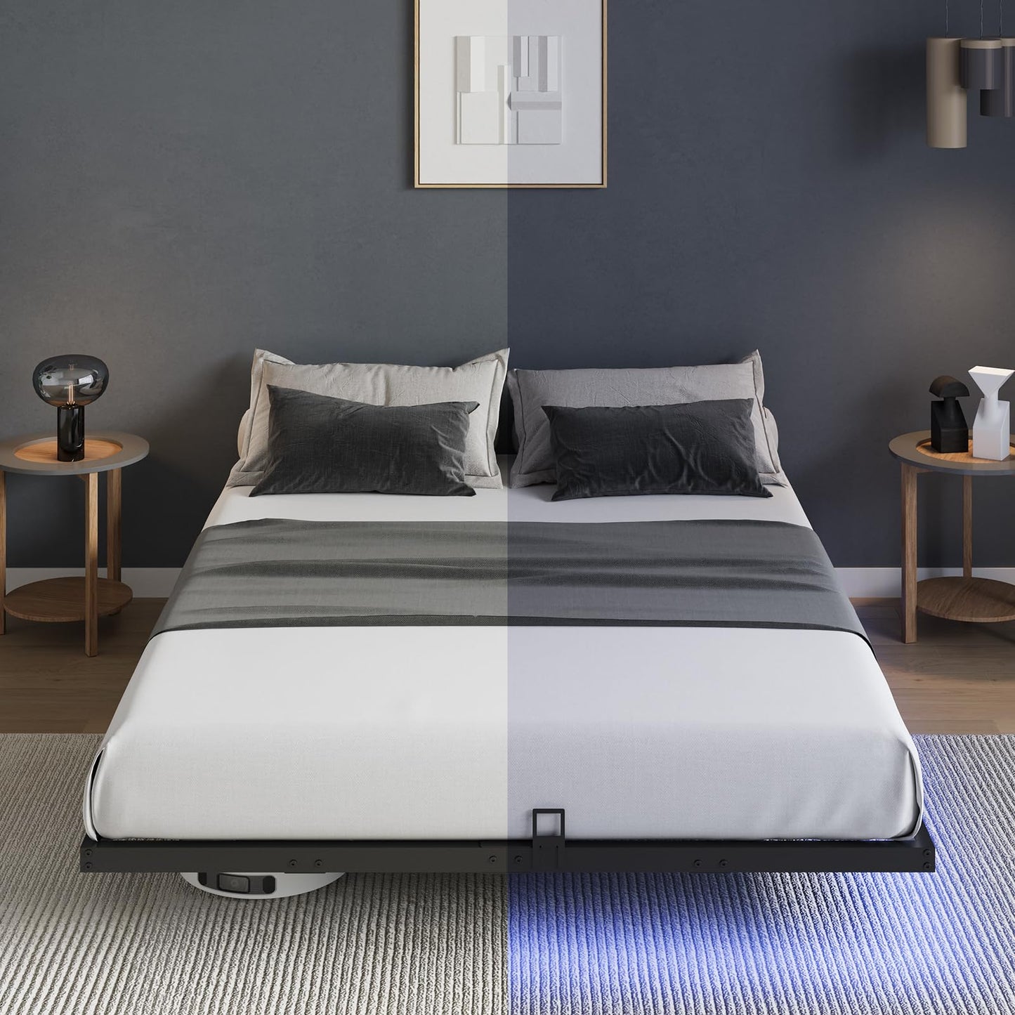 Novilla Floating Bed Frame with LED Lights, Modern Platform Full Size Bed Frame with Mattress Slide Stopper, Easy Assembly, No Box Spring Needed, Noise Free