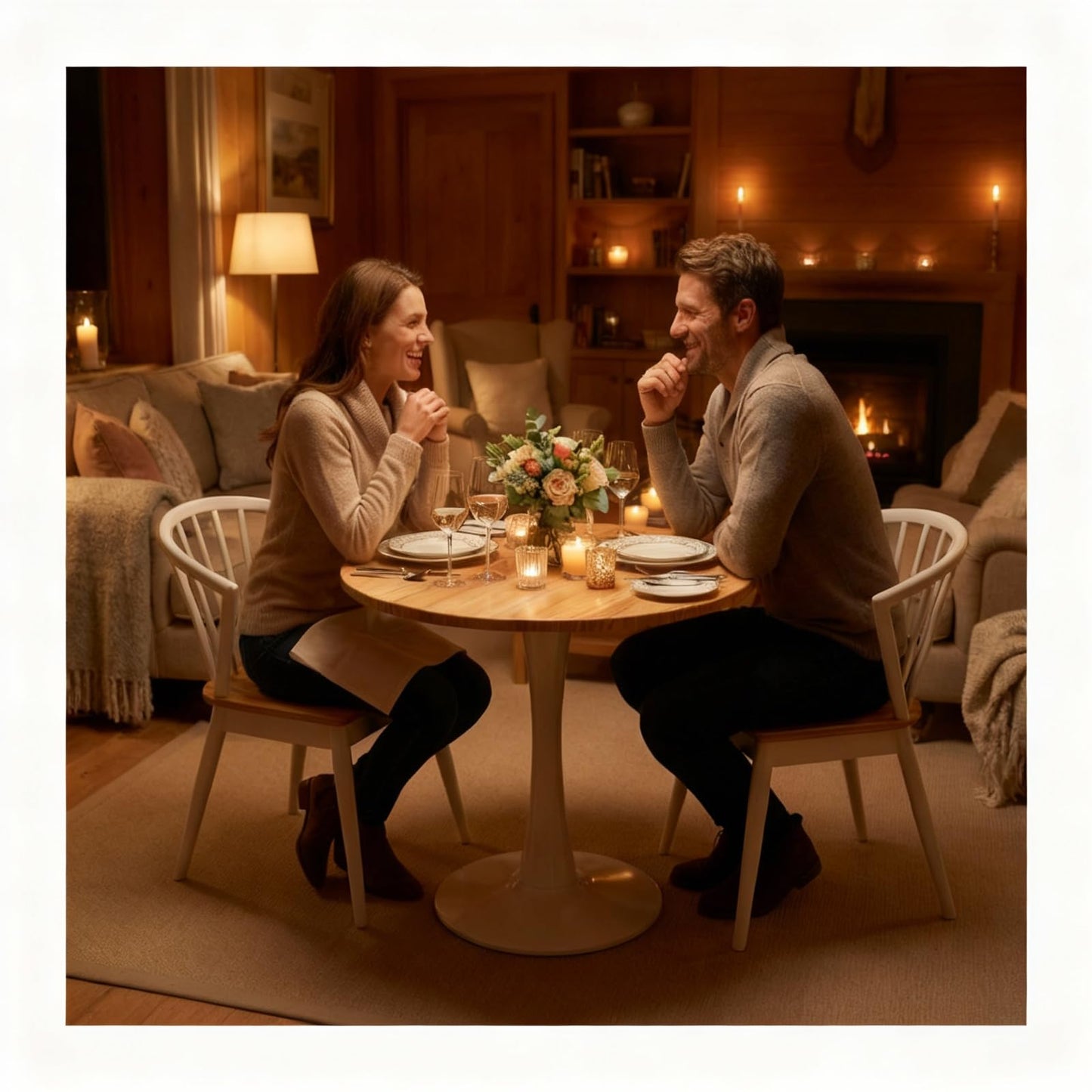 23.62" Small Round Dining Table for 2 – Durable & Well-Made Tulip Table with Sturdy Metal Frame, Compact 2-Seater Kitchen or Dining Room Table for Small Spaces, Apartments, Café, Restaurant, Office