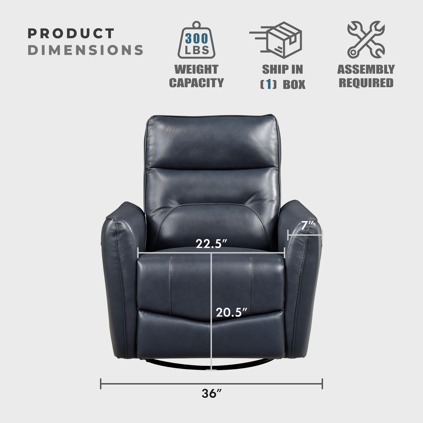 Lexicon Swivel Glider Reclining Chair, Top Grain Leather Match Manual Recliner, Comfy Nursery Glider Recliner, Swivel Reclining Chair for Living Room/Office/Bedroom/Apartment, Dark Blue