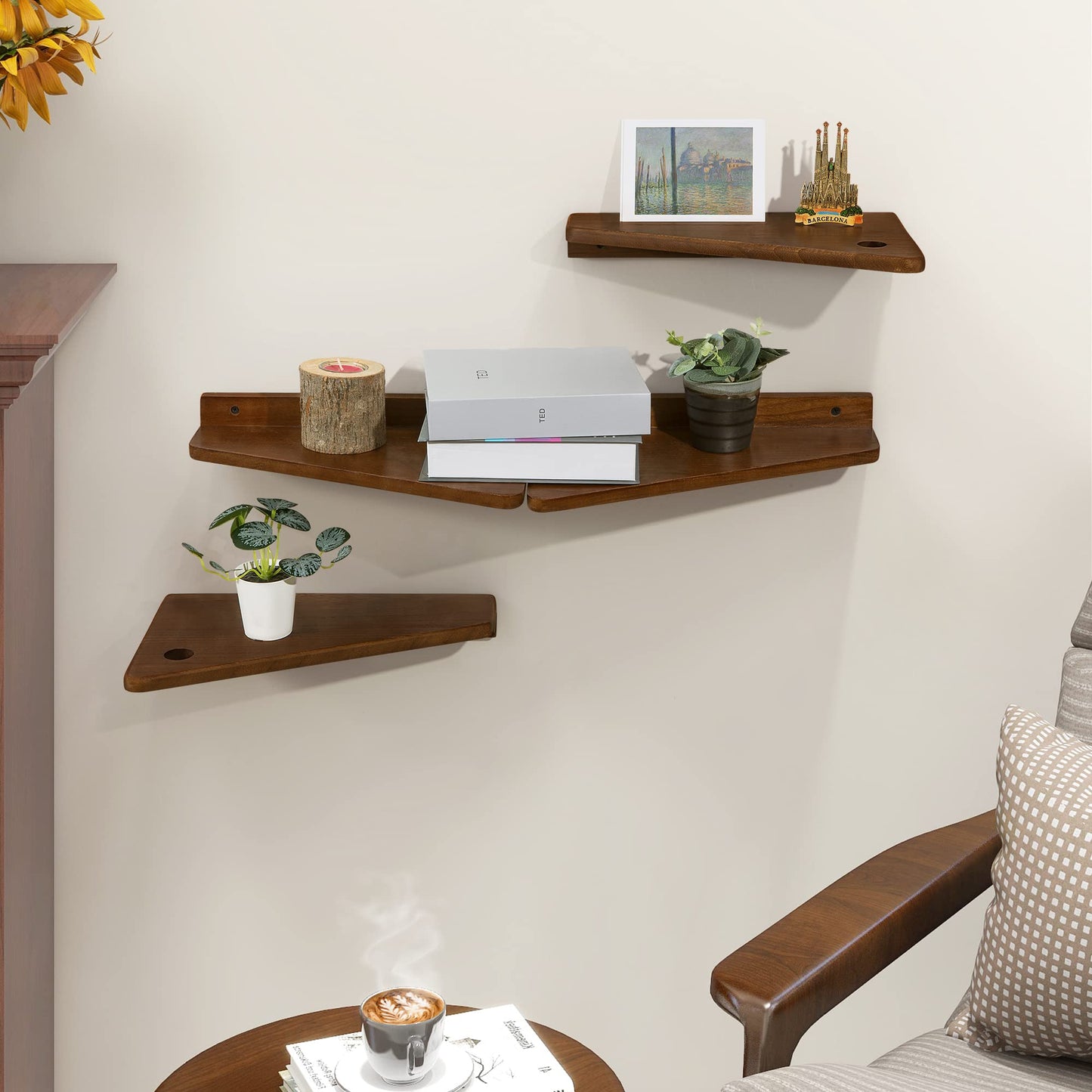 SUMGAR Floating Nightstand Wall Mounted, 13 inch Wood Floating Shelves Bedside Tables Rustic Wall Desk Decor for Bedroom, Living Room, Kitchen, Bathroom, Office Set of 2