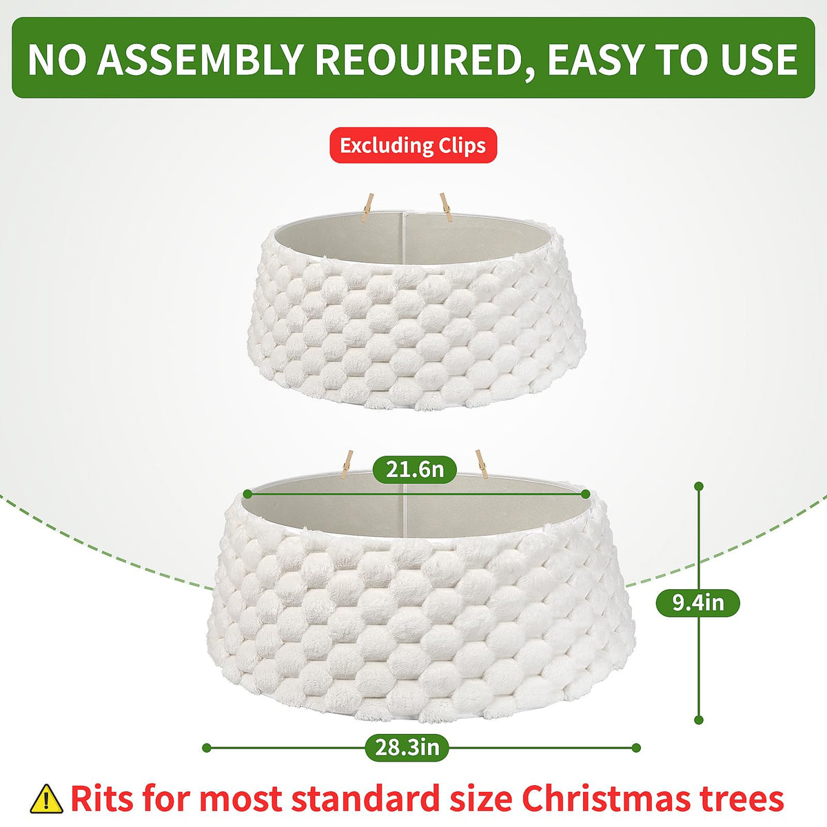 Christmas Tree Collar, Rustic White Luxury Plush Faux Fur Tree Collar with Stripe Textured Pattern, Soft Fluffy Xmas Tree Ring & Boho Tree Skirt for Indoor Home Holiday Decorations