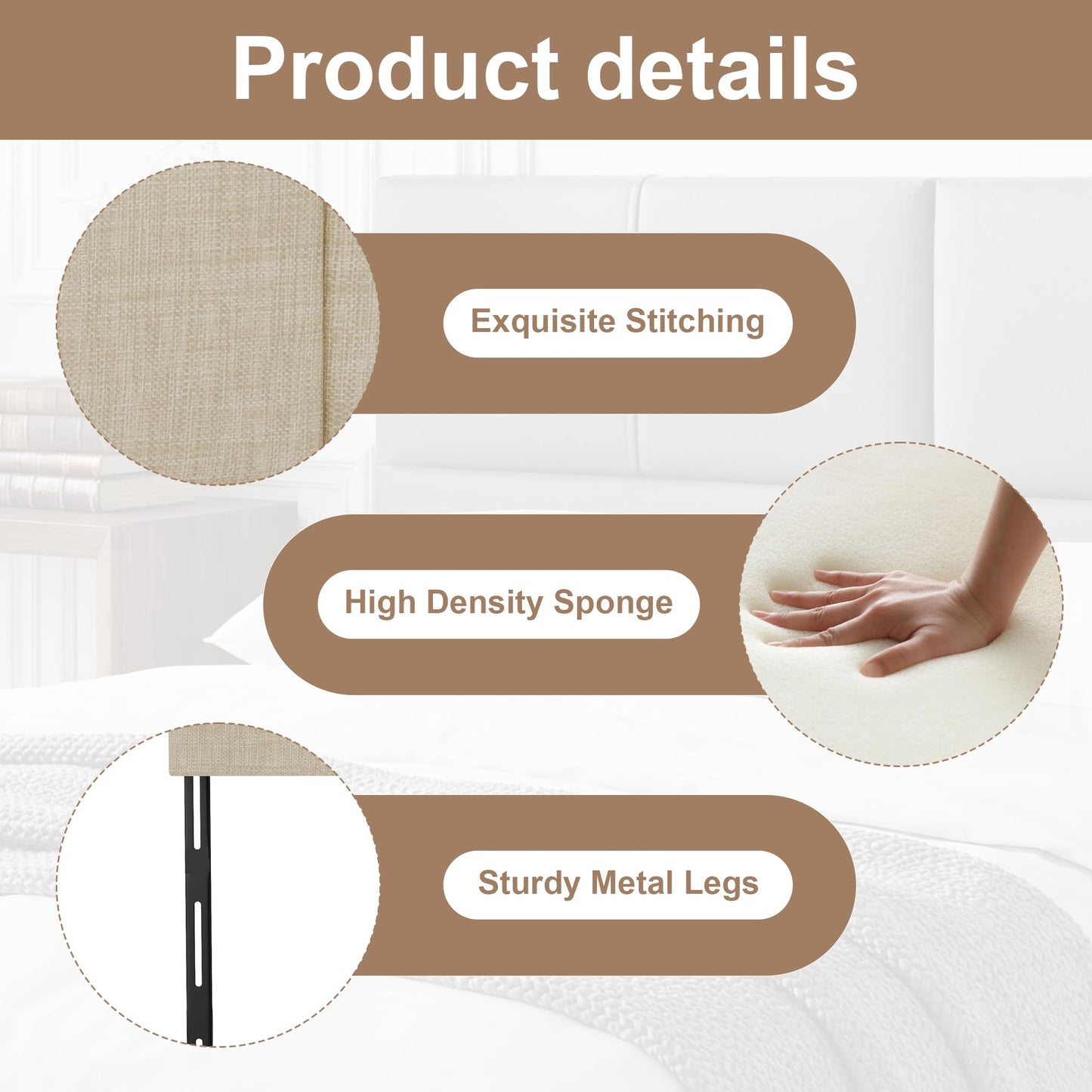 Yongchuang King Size Headboard Only, Modern Linen Upholstered King Bed Headboard with Adjustable Height Oatmeal
