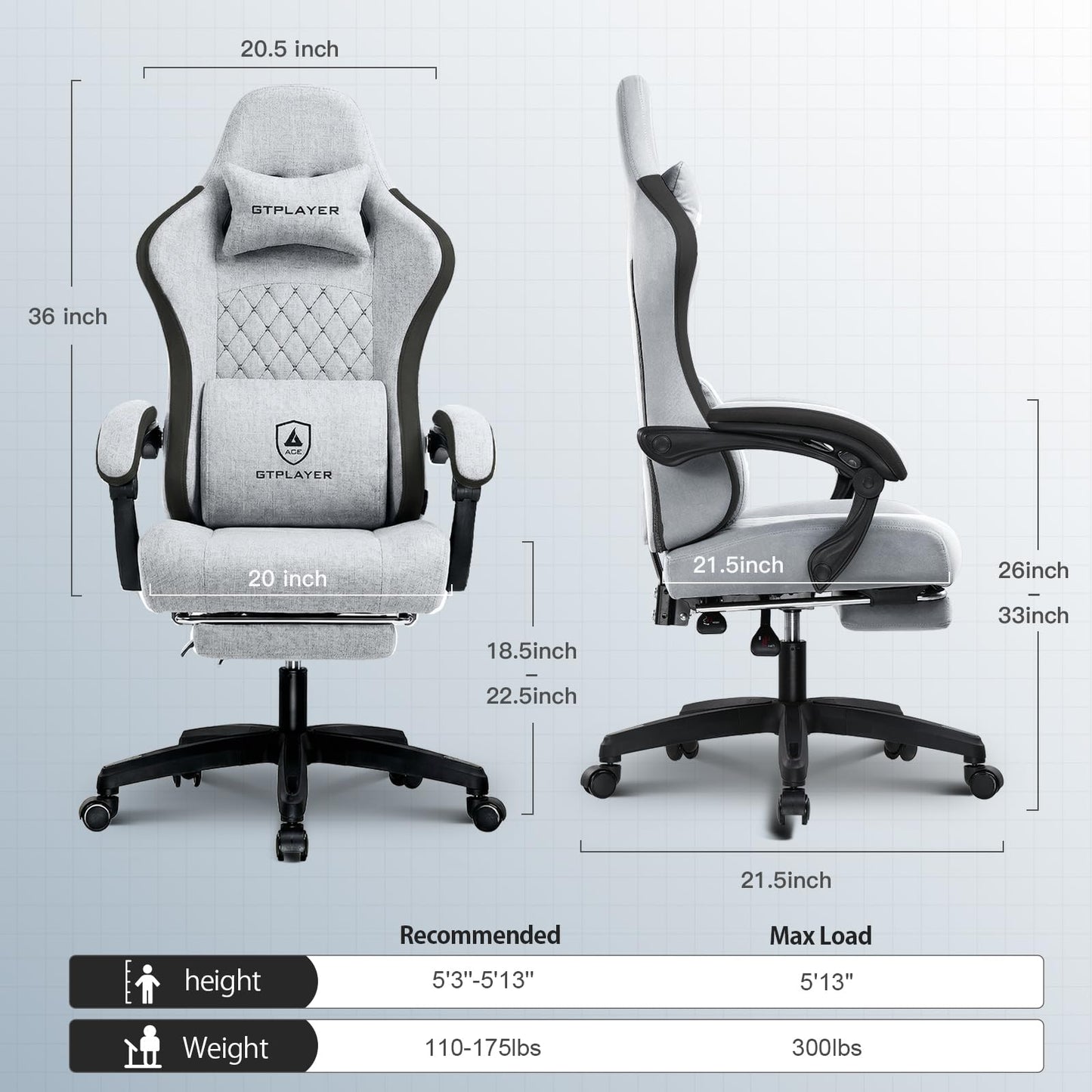GTPLAYER Gaming Chair, Computer Office Chair with Pocket Spring Cushion, Linkage Armrests and Footrest, High Back Ergonomic Computer Chair with Lumbar Support Task Chair with Footrest