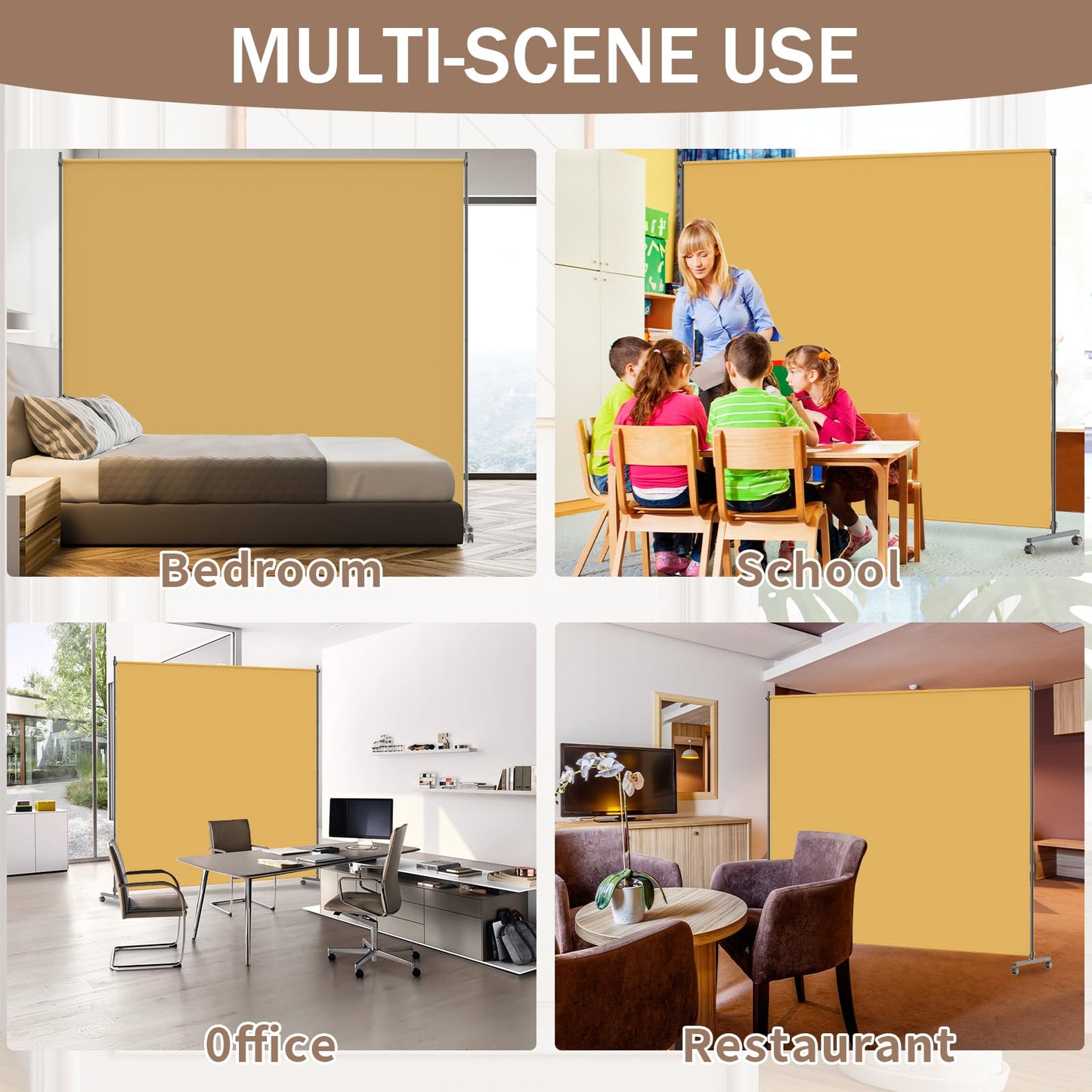 VAMFUTRE Single Panel Room Divider/Privacy Screen with Caster Wheels and Brakes - Stylish and Versatile Partition for Home,Office,School and Restauran (Bright Yellow, 6FT*6FT)