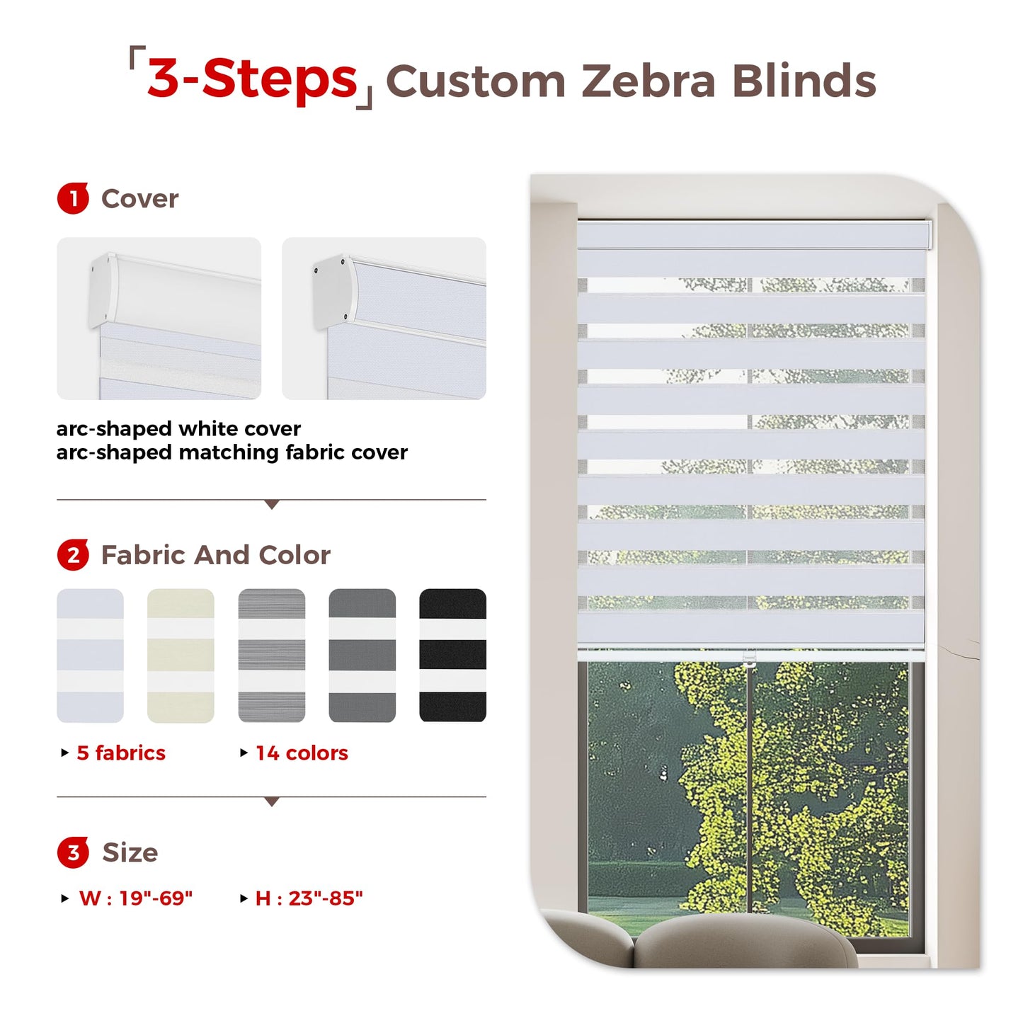 Allesin zen Cordless Zebra Blinds 22" W x 72" H White, Dual Layer Day and Night Shades, Room Darkening Blackout & UV Protection, Child & Pet Safe, Easy Install, Home Office Window Treatment