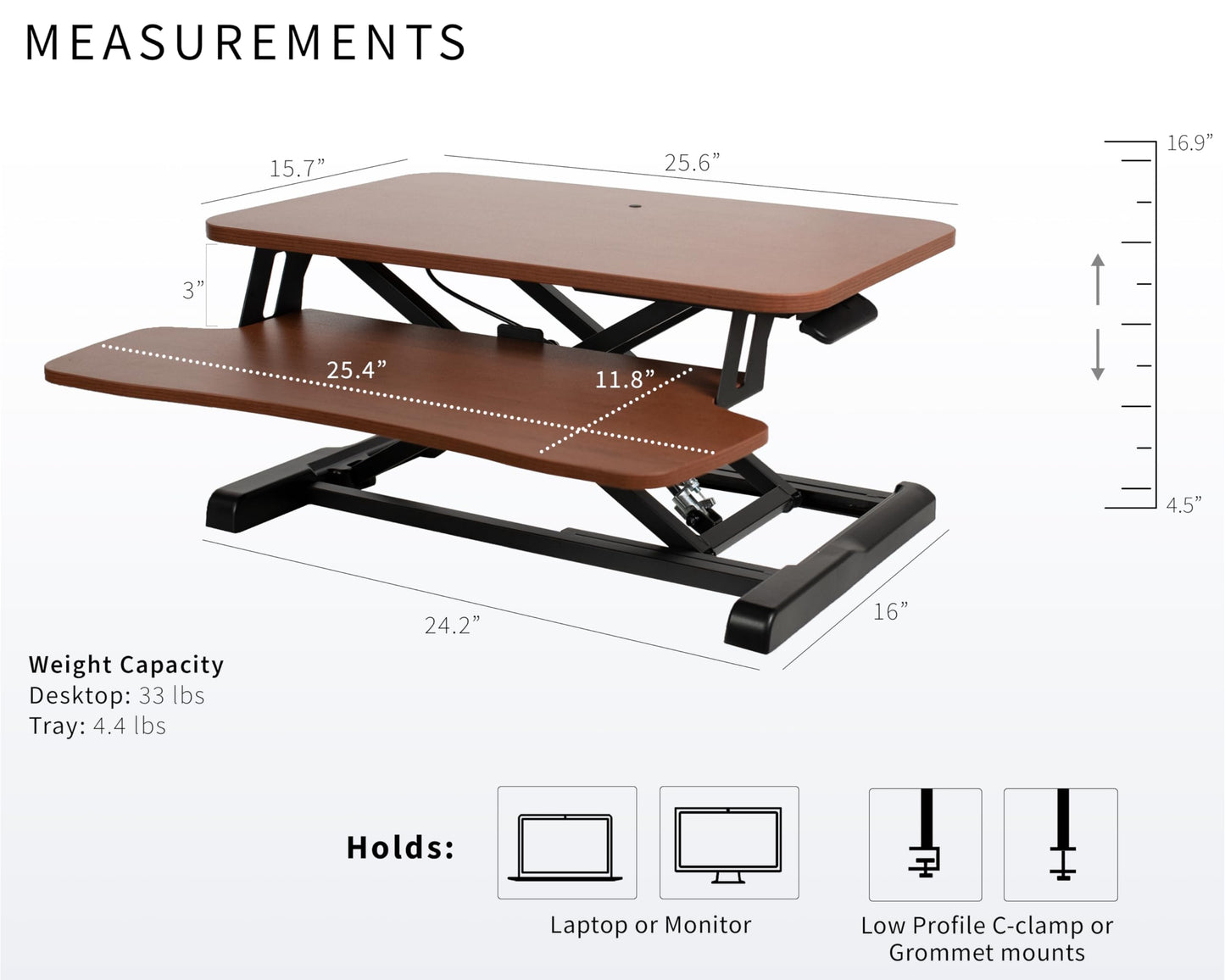 VIVO 26 inch Desk Converter, K Series, Height Adjustable Sit to Stand Riser, Dual Monitor and Laptop Workstation with Keyboard Tray, Dark Walnut Top, Black Frame, DESK-V026KA