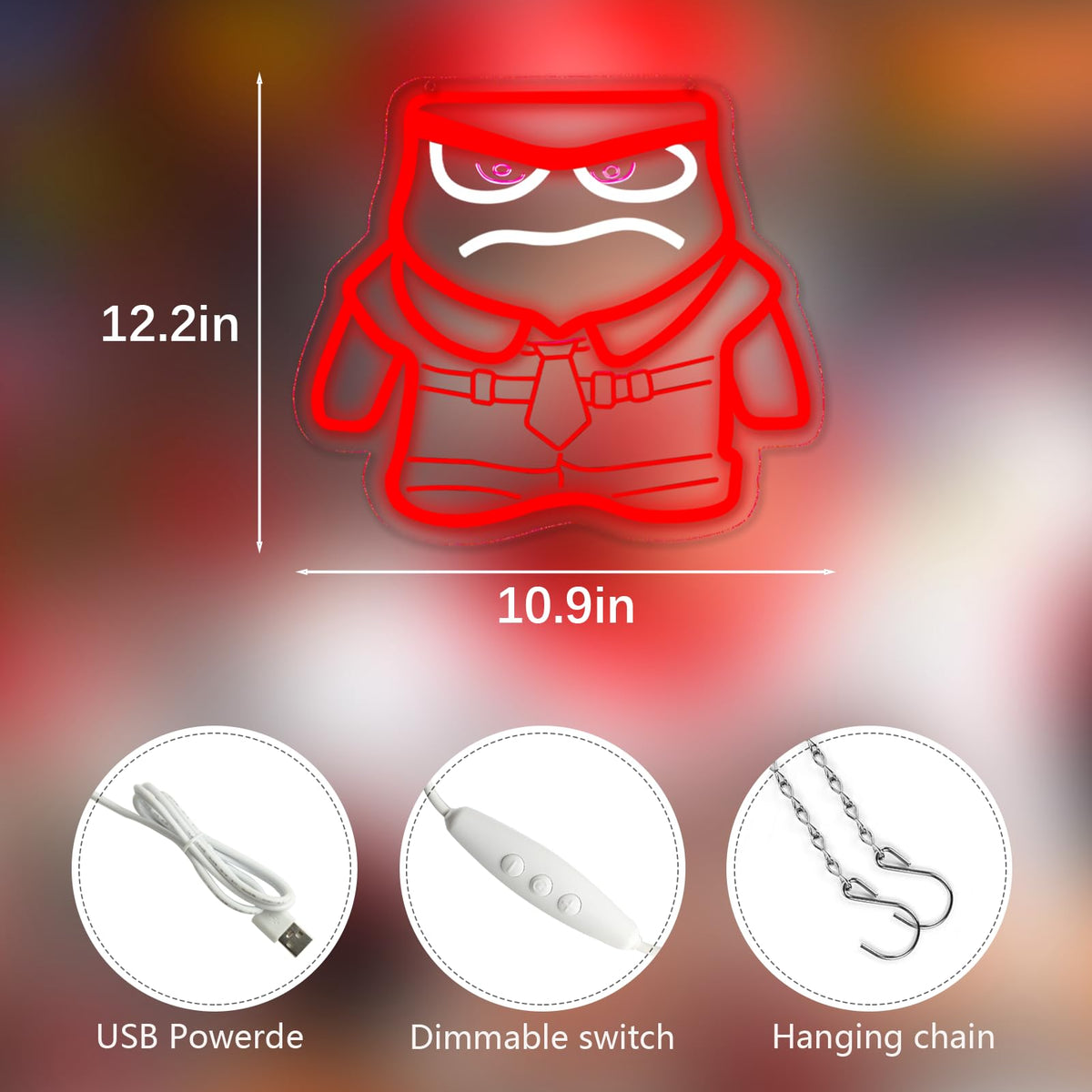 Cartoon Anime Neon Sign for Wall Decor Dimmable Cartoon Anger Neon Light Sign, LED Anger Neon Light for Bedroom Birthday Christmas Party Gifts10.9 * 12.2Inch