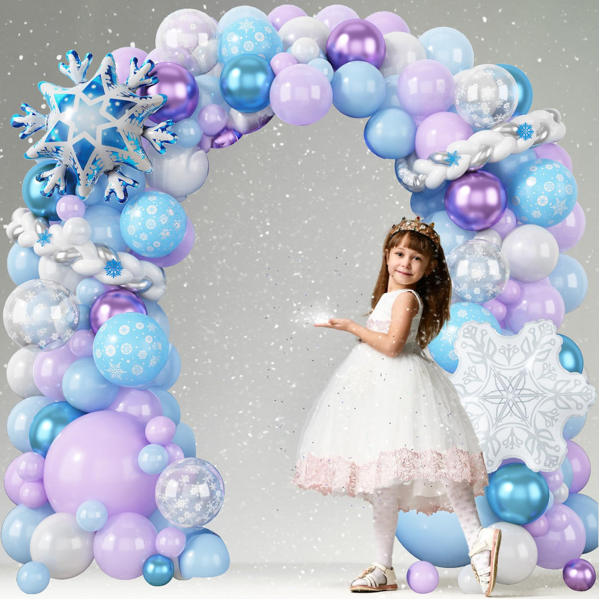 Froova Winter Balloon Arch Kit, Blue Purple Silver and Snowflake Balloon Garland Iridescent Star Snowflake Foil Balloons for Winter Wonderland Baby Shower Girls Princess Birthday Party Decorations