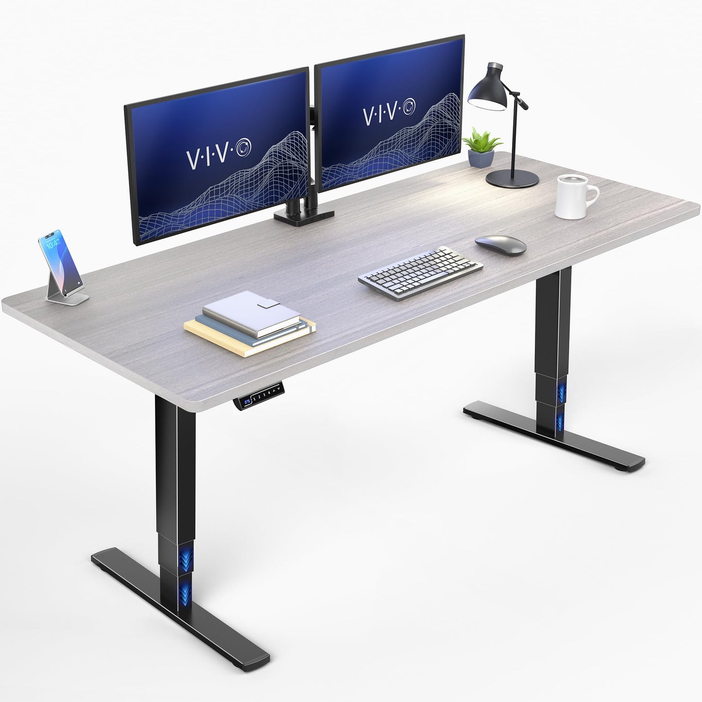 VIVO Electric 71 x 30 in Standing Desk, Touch Screen Adjustment, 220 lb Frame Support, 2E Series, Dark Gray Top Black Frame, DESK-KIT-2E71G