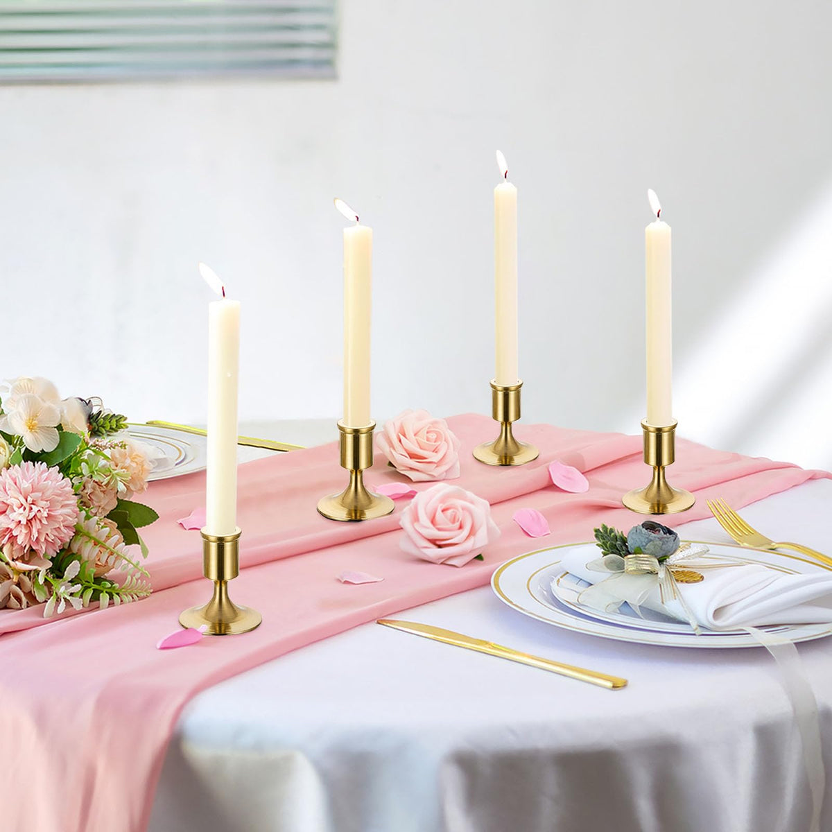 Sziqiqi Candlesticks Holder for Wedding Table Centerpiece - Gold Taper Candle Holders Candle Stick Holder Bulk for Christmas Candlelight Dinner Wedding Party Festival Decor 6 Pieces