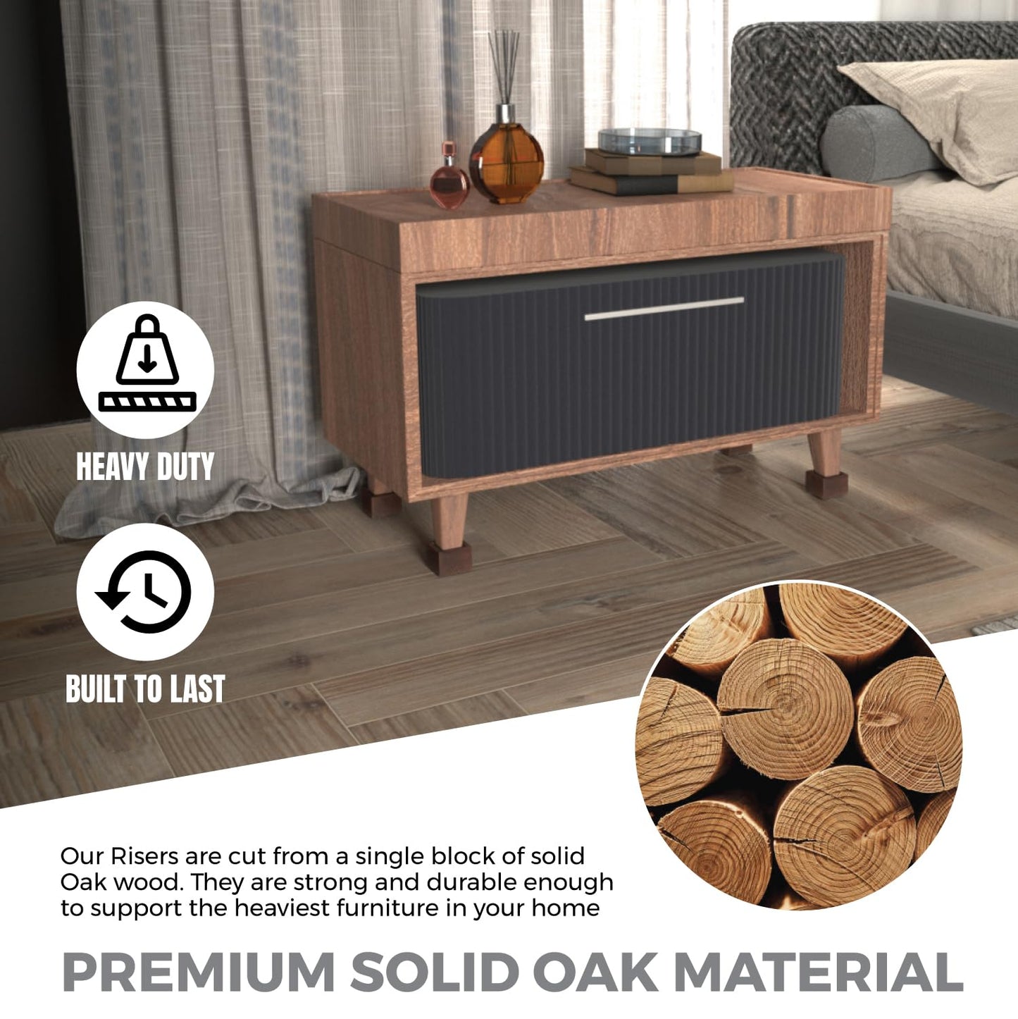 FASONLA Bed Risers (Set of 8) Furniture Risers Lifts Height 2", Oak Solid Wooden Risers for Bed, Furniture, Table, Sofa, Chair Risers with Non-Slip Recessed Hole (8pcs-2" Hight-Walnut Color)