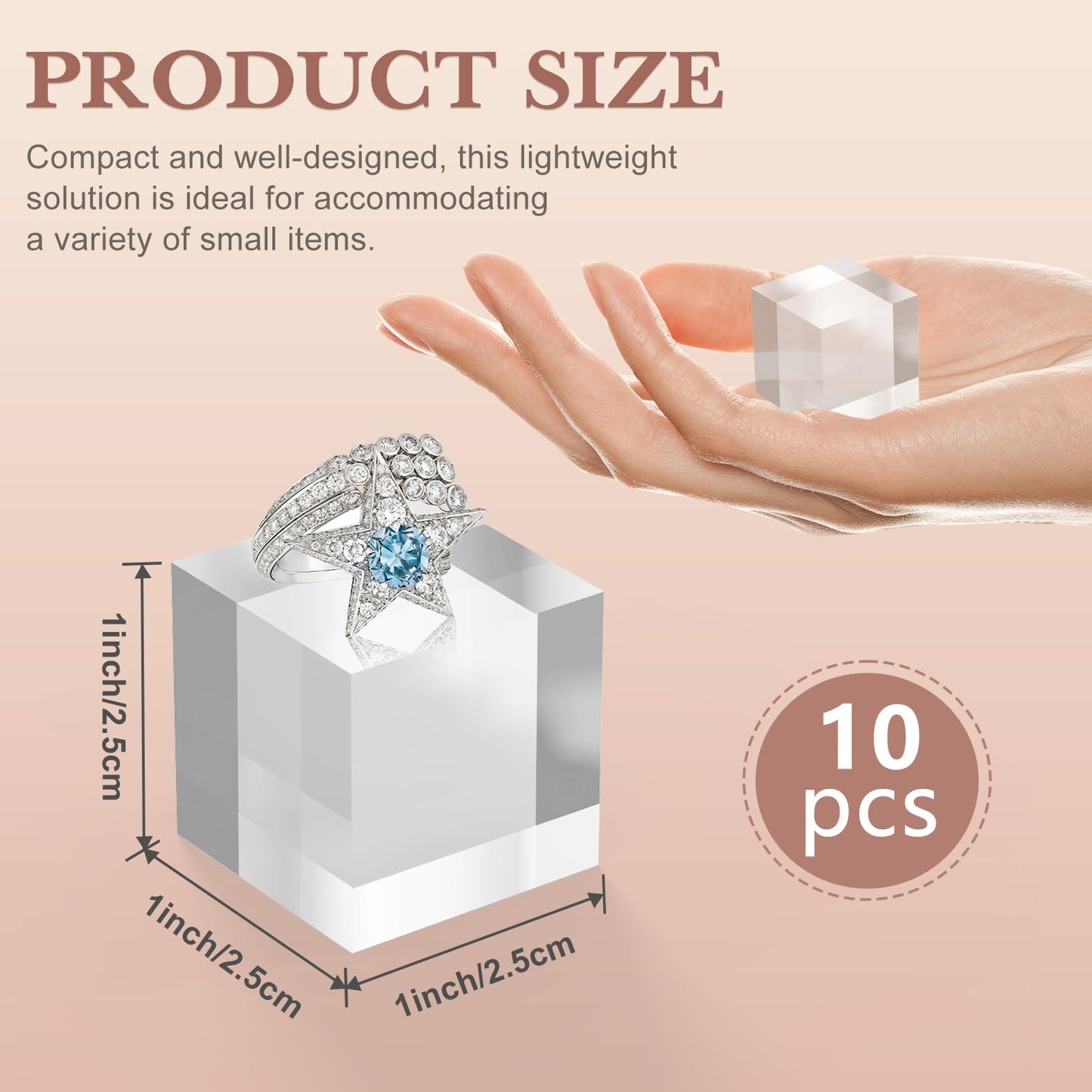 SAMYUCHO Acrylic Base 10 Pieces Acrylic Blocks for Display 1 X 1 X 1 Inch Square Riser Display Stands Trophy Base Pedestal Stands Clear Cube for Trophy Jewelry Props Food Party Crafts