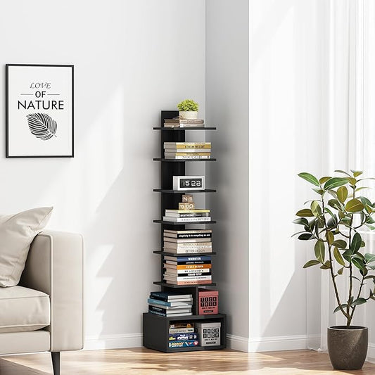 TUTOTAK Narrow Bookshelf, Vertical 8-Tier Bookcase, Spine Book Shelf