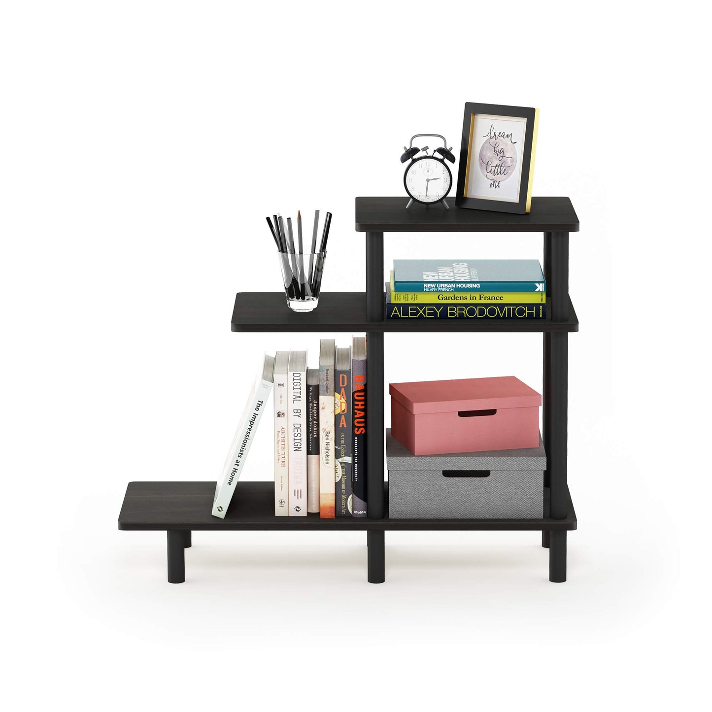 Furinno Turn-N-Tube 3-Tier Sofa Side Table, Espresso/Black, 31.5 in x 11.61 in x 25.63 in