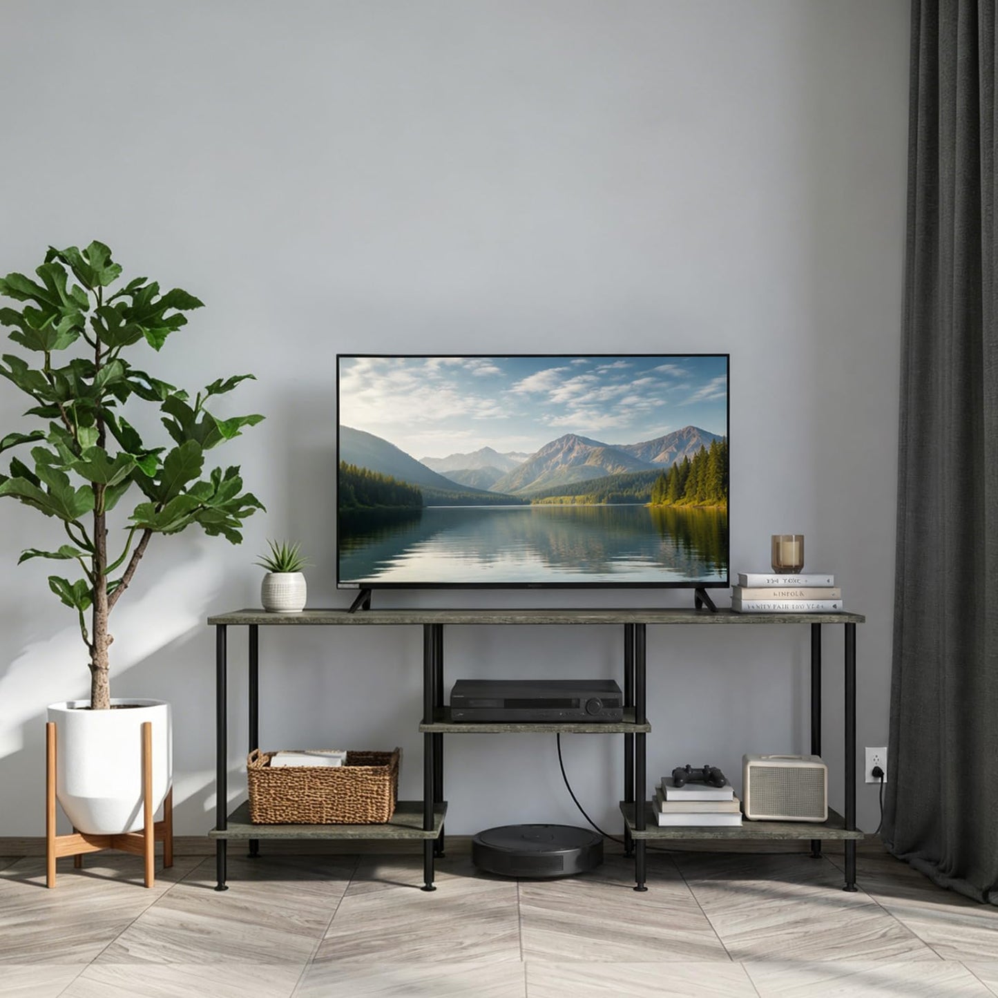 YAHKBTEN TV Stand for Bedroom up to 50 Inch Rustic TV Stands with Power Outlets Small Entertainment Center with Storage 3 Tier TV Media Console Table Cabinet for Living Room Bedroom Office, Dark Grey
