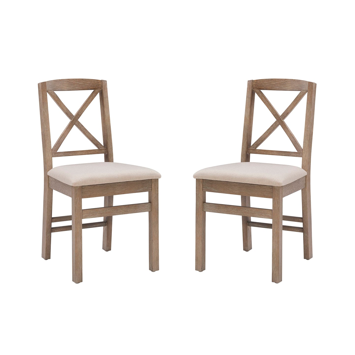 Linon Triena Greywash X Back Dining Chair with Beige Upholstered Seat, Set of 2