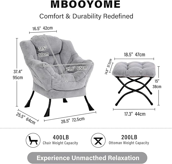 MBOOYOME Lazy Chair with Folding Ottoman, Modern Accent Armchair with Armrests