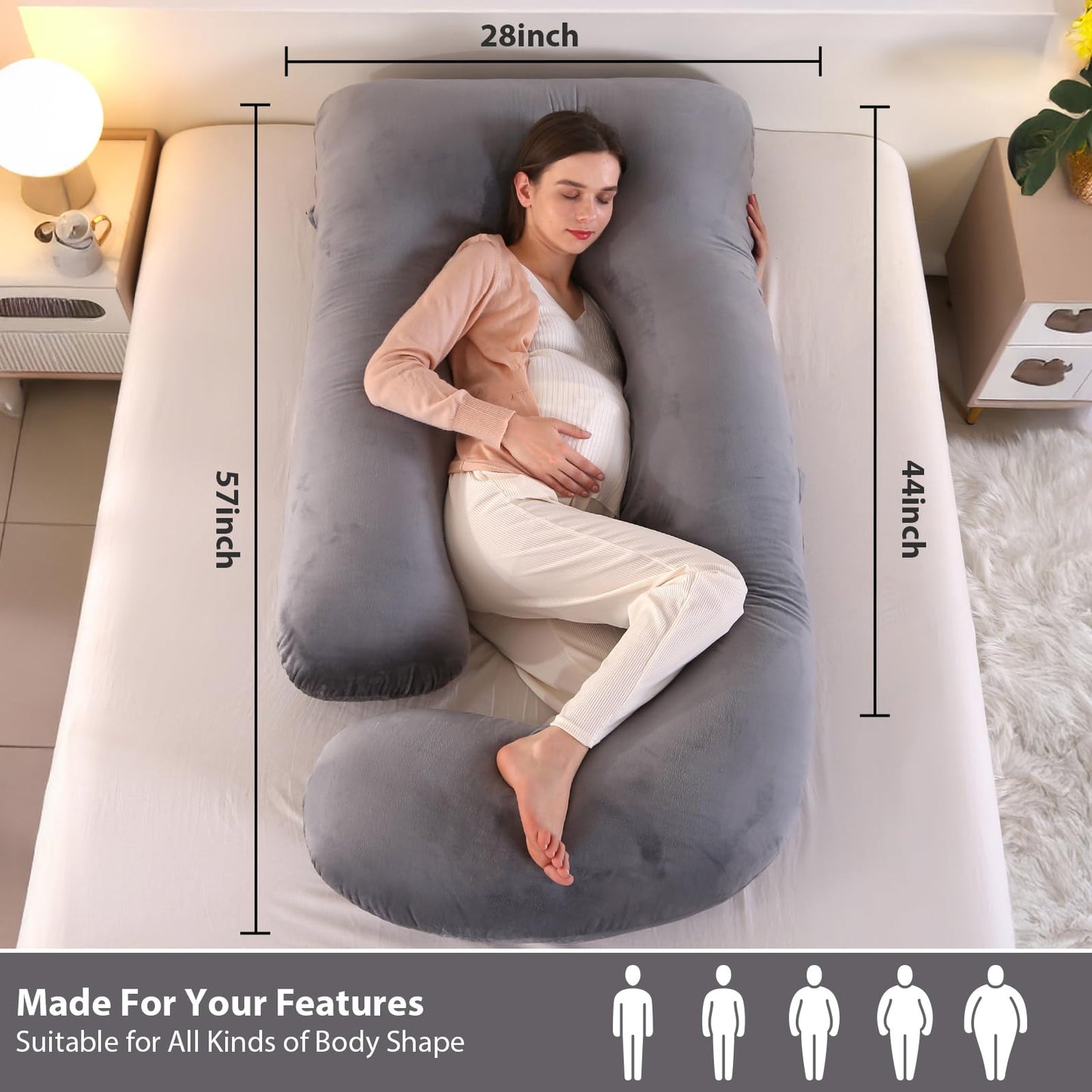 Victostar Pregnancy Pillow,57 inches U Shaped Maternity Pillow with Removable Cover Full Body Pillow Support for Back, HIPS, Legs, Belly