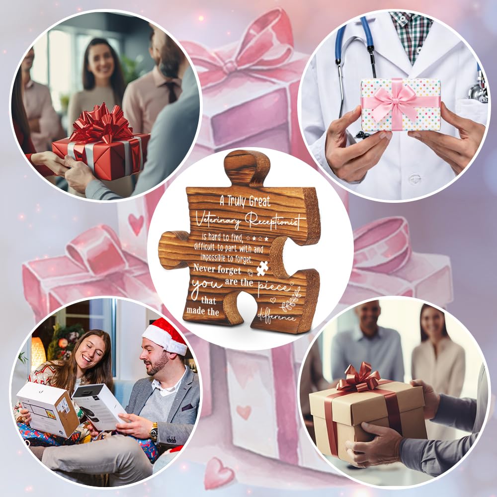 Veterinary Receptionist Appreciation Desk Decor Thank You Gift for Vet Clinic Staff Wooden Puzzle Desk Sign Coworker Recognition Animal Hospital Office Decorative Signs Plaques Y2C50