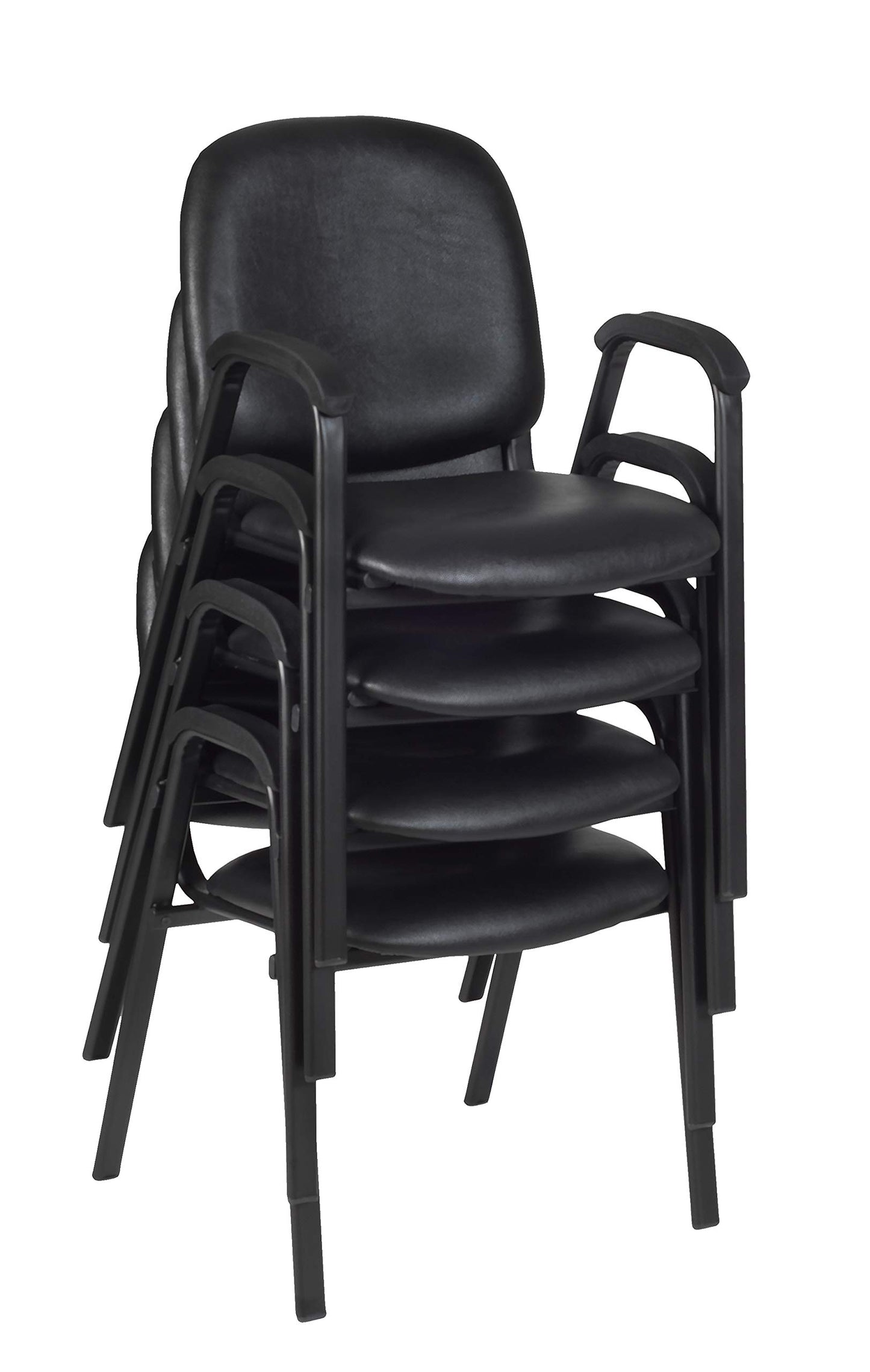 Romig Ace Vinyl Guest Stacking Chair with Arms, Durable and Comfortable Upholstery, Sturdy Steel Frame, Stackable Design for Office, Reception, and Conference Areas - Midnight Black (4 Pack)