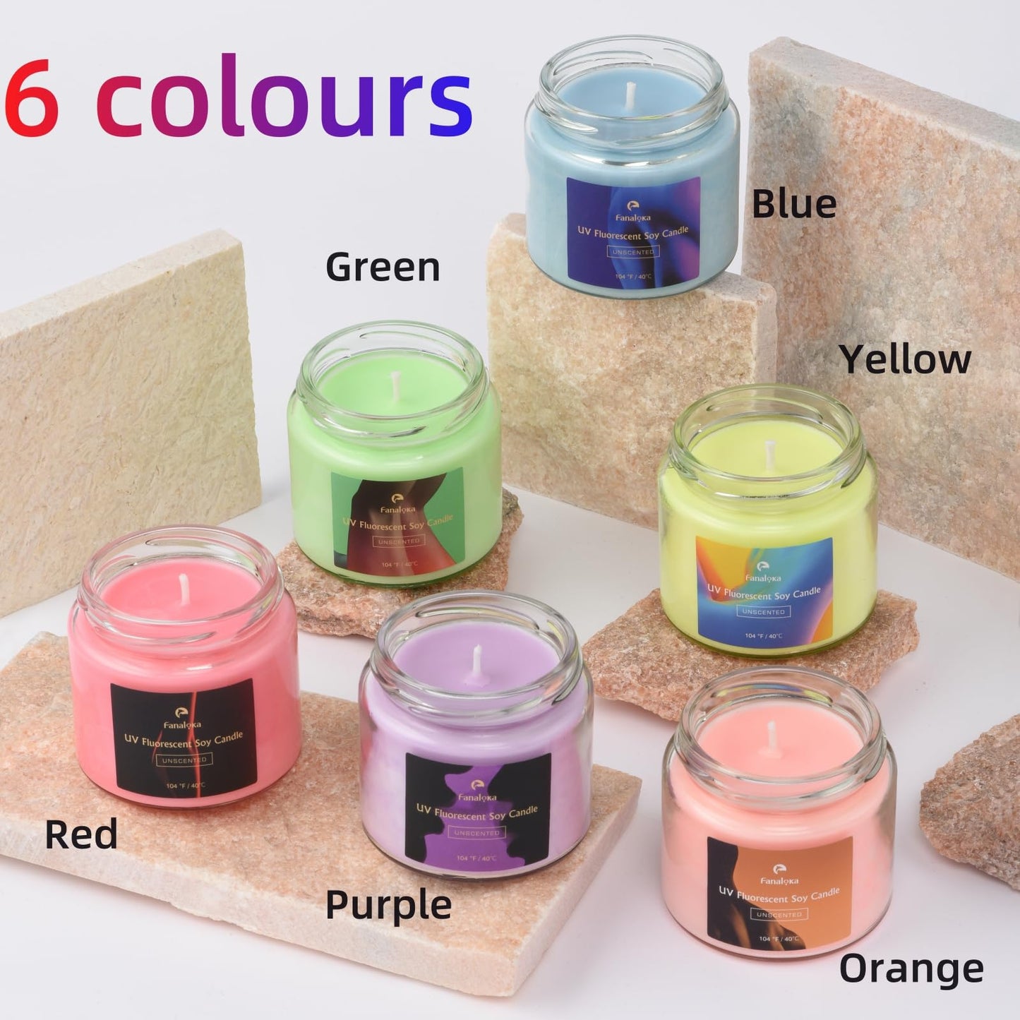 UV Fluorescent Soy Wax Low Temperature Candles, Low Heat Body Safe Candle for Night Party, Unscented, 104 °F, 5 oz (Blue)