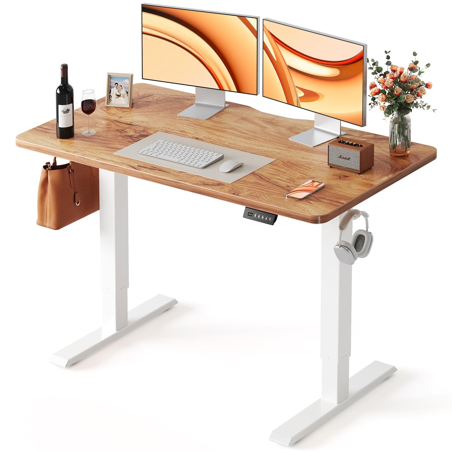 FEZIBO 48 x 24 Inchs Electric Standing Desk, Height Adjustable, Sit Stand Up, Computer Office Desk with Splice Board, White Frame/Light Rustic Top