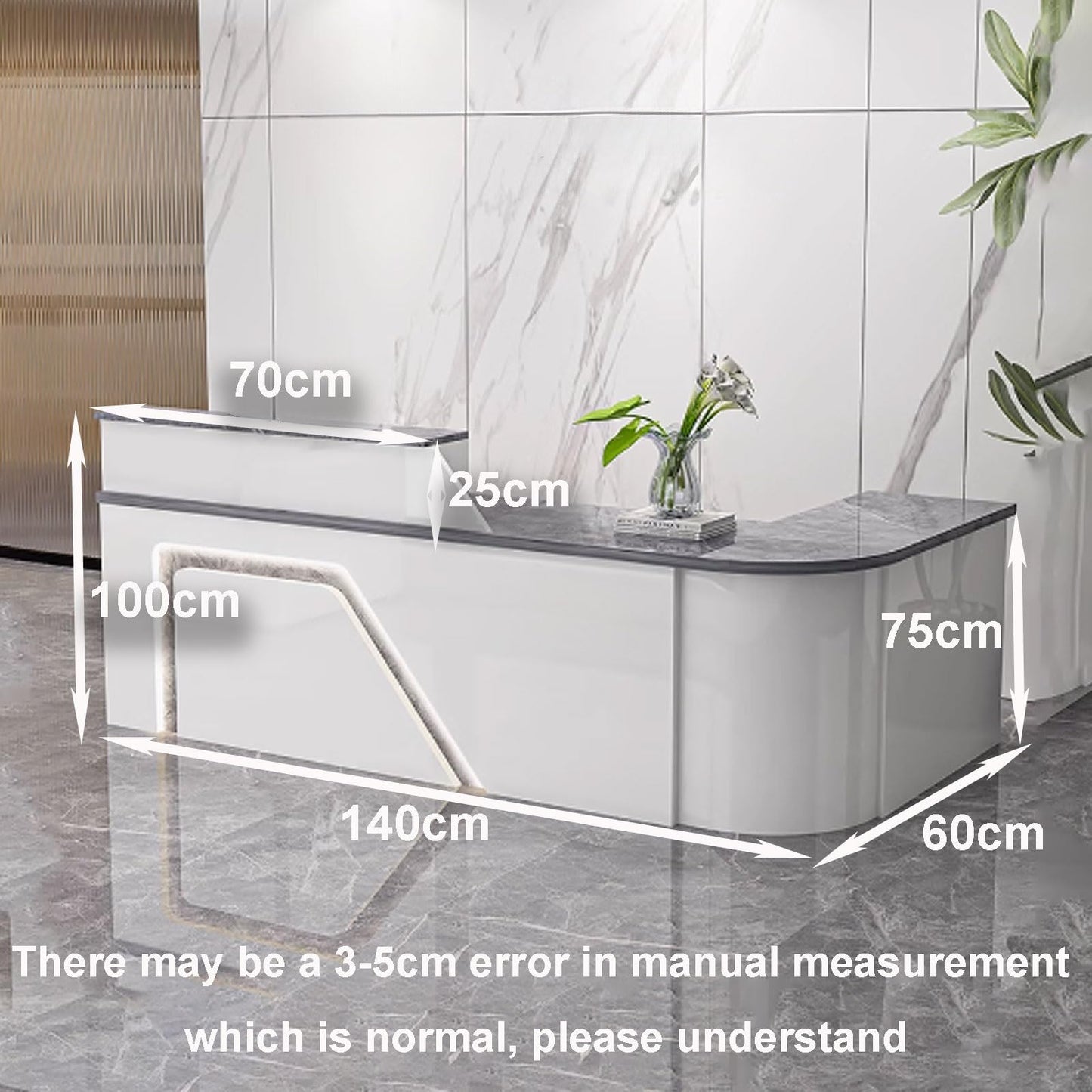 Modern Reception Desk - Ergonomic Front Counter for Lobby & Restaurant, Sleek White & Gray Finish, 140cm Stylish Design for Professional Spaces, Perfect Reception Solution