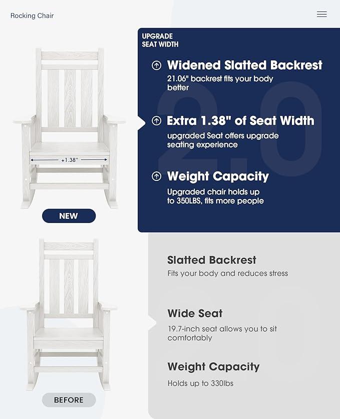 KINGYES Oversized Outdoor Rocking Chair Set of 4, All-Weather Patio Rocking