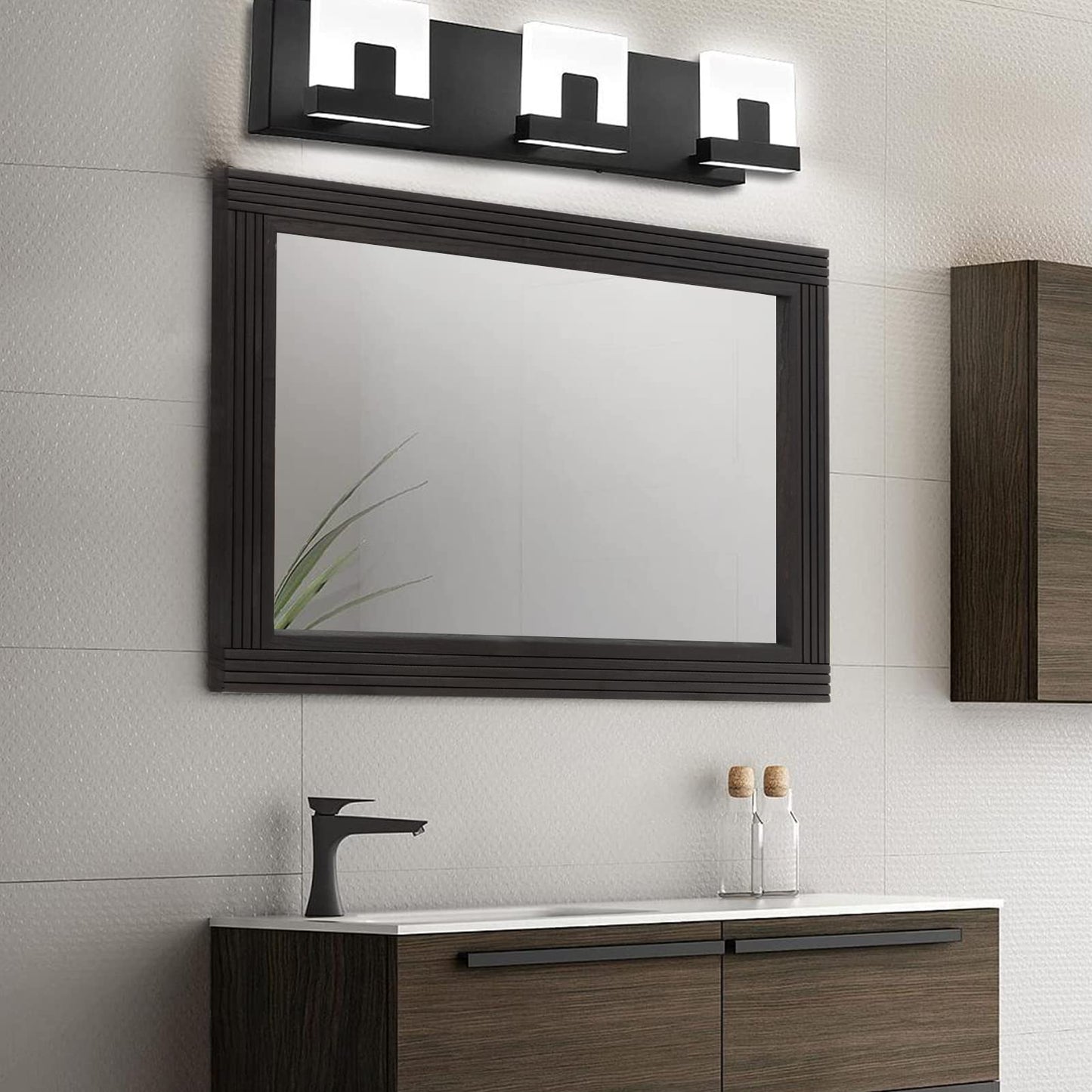 YOSHOOT Hand-Made Wooden Spliced Wall Mirror for Bathroom, Rustic Farmhouse Vanity Mirror, Décor Wall Art, Solid Wood Frame, Vertical or Horizontal Hanging