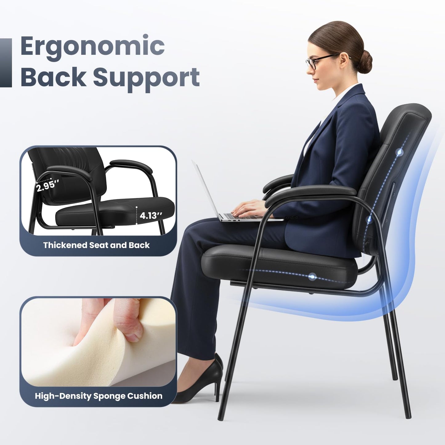 Modern Conference Room Chairs with Arms, PU Leather Padded Guest Chair with Welded Steel Frame, Ergonomic Office Reception Chair, 300LBS, Waterproof & Easy to Clean Black,Set of 8