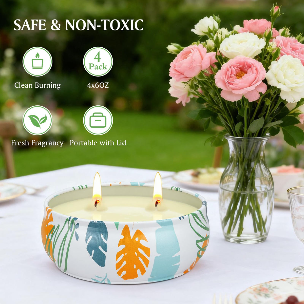 Citronella Candles Outdoor 4 Pack Soy Wax Citronella Lemongrass Candles 240 Hours Burning Time Large Decorative Jar Scented Candle Bulk for Outside Garden Yard Balcony, Summer Camping