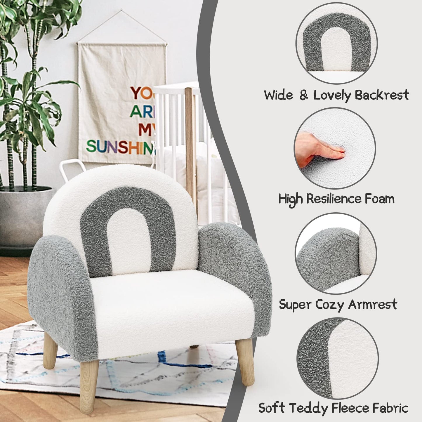 INFANS Kids Sofa, Toddler Armchair with Solid Wooden Frame Anti-Tipping Design Plush Fabric, Upholstered Children Chair for Kindergarten Playroom Preschool, Gift for Boys Girls, Toddler Couch
