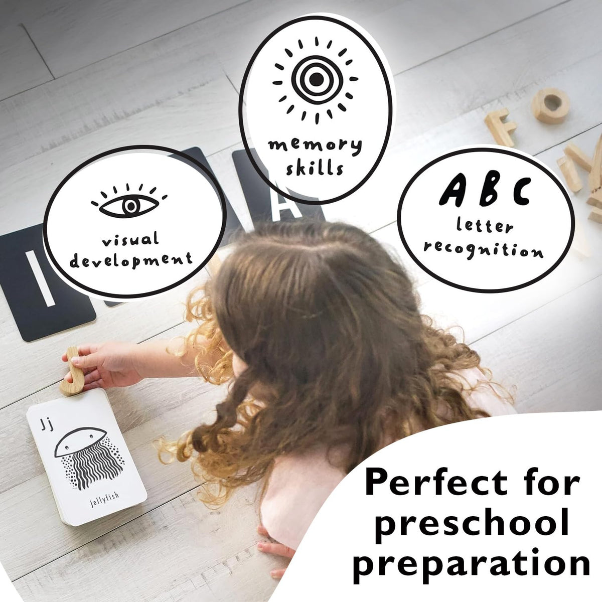 Wee Gallery Educational Flashcards for Babies, Double Sided Black and White Learning Flash cards, Woodland Animal Alphabet Cards for Visual Stimulation and Cognitive Development of Toddlers