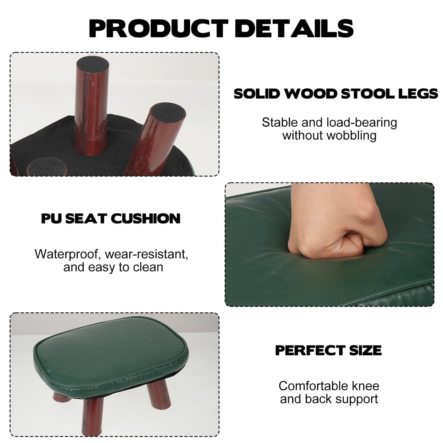 AIHSUMC Prayer Kneeler with PU Leather Cushion, Wooden Prayer Bench with Solid Wood Legs, Thick Padded Kneeling Stool for Home Prayer & Meditation