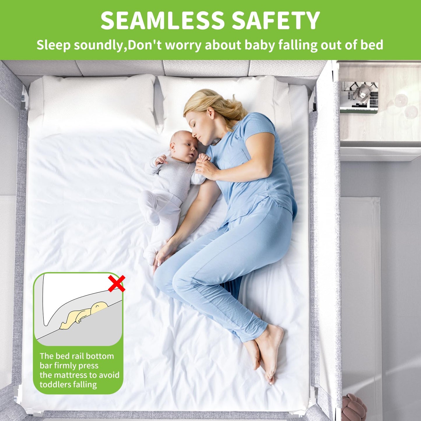 Novalithic 1-Piece Adjustable Height Baby Bed Rail, Kids Safety Guard Rails for Twin Full Queen King Size (1 Side:60")