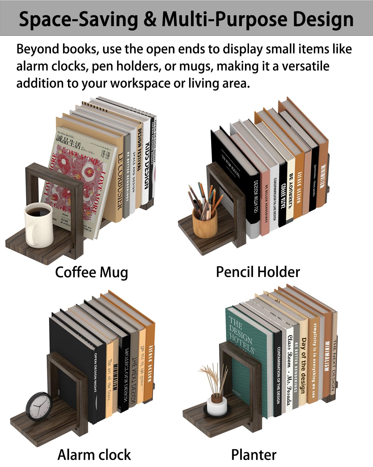 100% Solid Wood Adjustable Desktop Bookshelf, Retro Tabletop Bookshelf, Desk Shelf for Living Room, Home, Office, Perfect for Magazine, Books, Cookbooks, No Tools Required to Assemble, Dark Brown