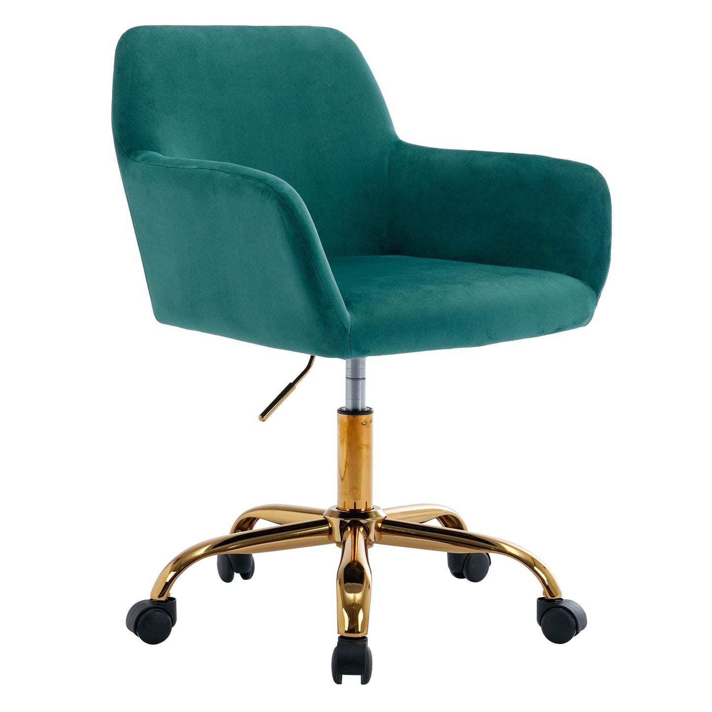KCC Velvet Office Desk Chair, Comfy Swivel Modern Leisure Armchair with Wheels, Upholstered Comfy Velvet Fabric Makeup Chair Height Adjustable for Teens Women Girls Elegant Home Office, Green