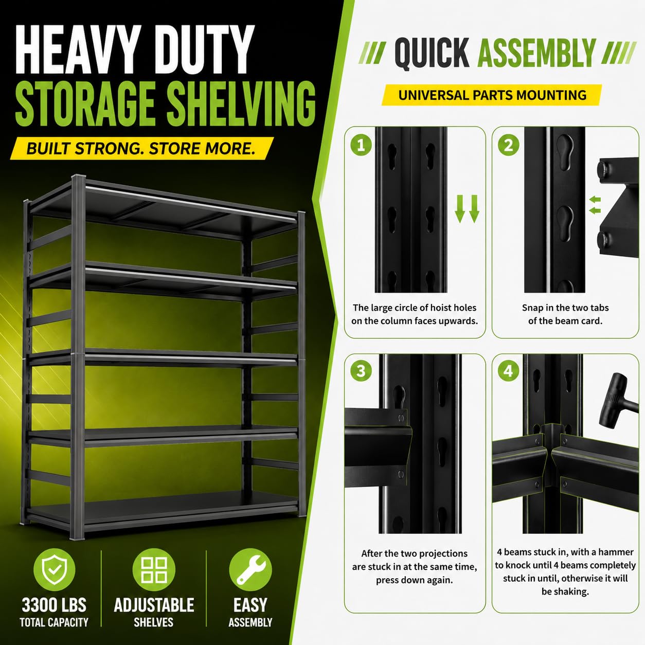 FlyDzrewt Garage Shelving,5 Tier Heavy Duty Shelving,72" H Metal Shelf