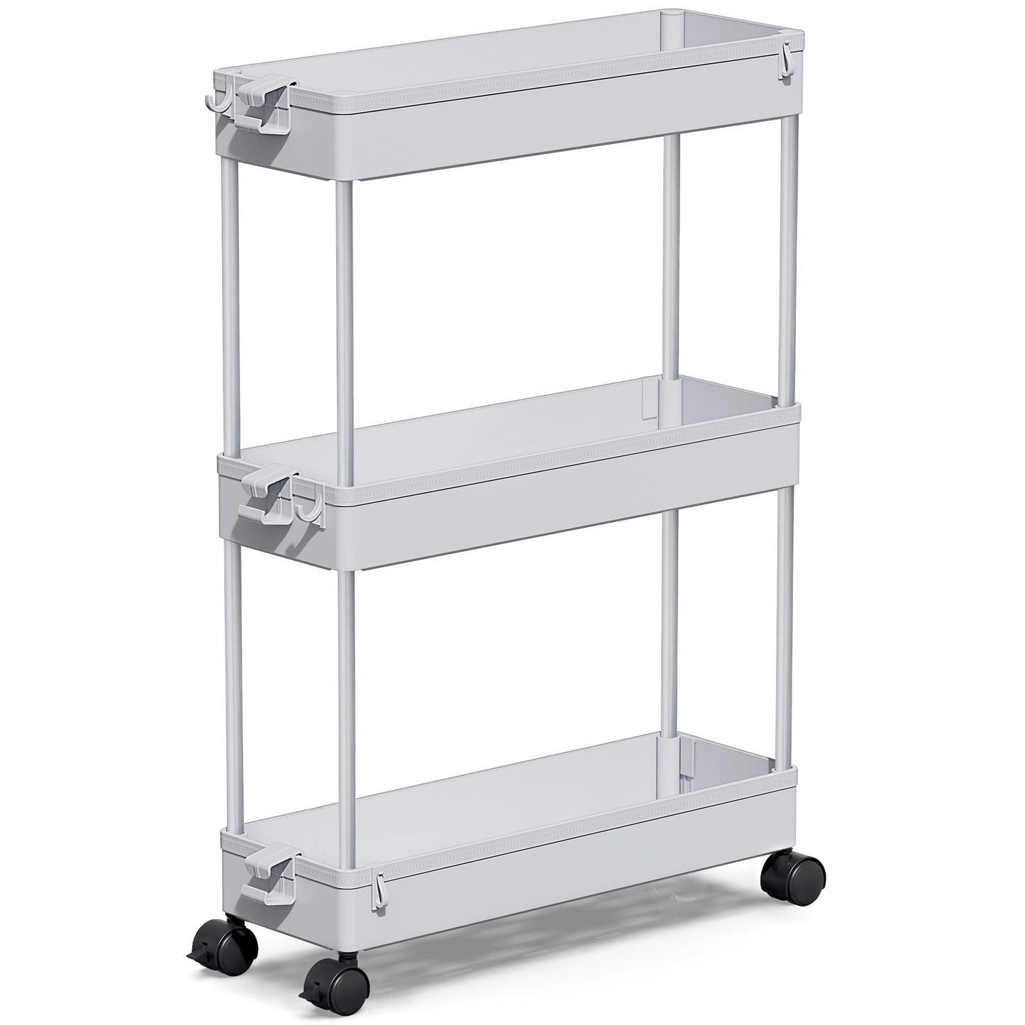SPACEKEEPER Slim Rolling Storage Cart, 3 Tier Storage Organizer Laundry Room Organizer Mobile Shelving Unit, Multi-Purpose for Kitchen Office Bathroom Laundry Narrow Places, Gray