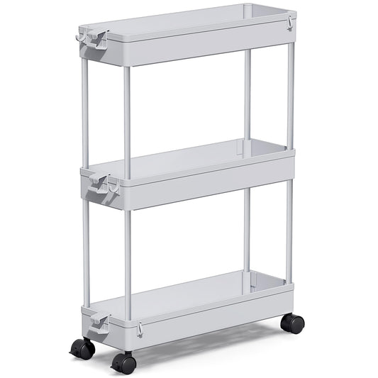SPACEKEEPER Slim Rolling Storage Cart, 3 Tier Storage Organizer Laundry Room Organizer Mobile Shelving Unit, Multi-Purpose for Kitchen Office Bathroom Laundry Narrow Places, Gray