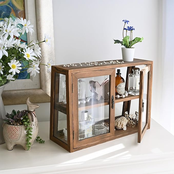 MOOCA Wood and Glass Display Case, Double Door