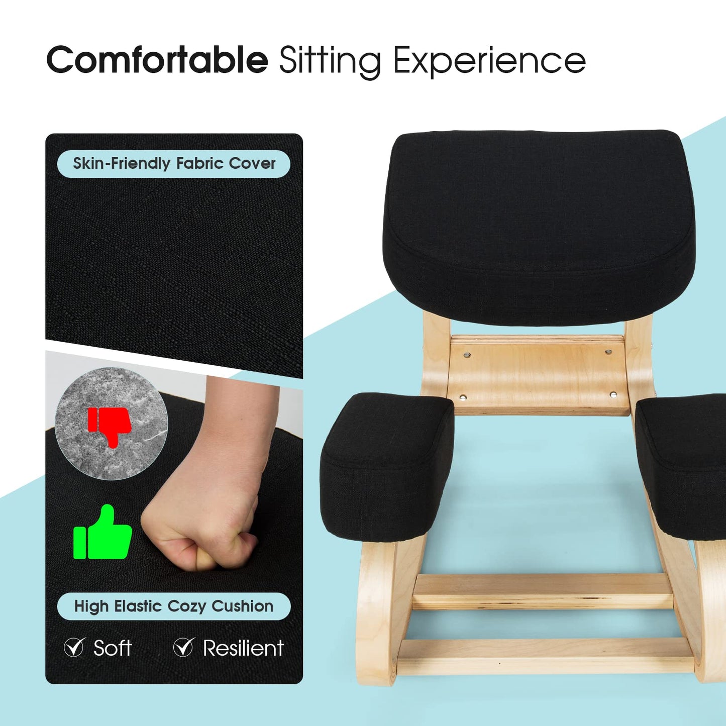 Giantex Kneeling Chair, Wood Posture Chair, Max Load 330 Lbs, Rocking Knee Chair with Soft Cushion, Natural Relief for Back, Shoulder or Neck Pain, Ergonomic Kneeling Chair for Office Home
