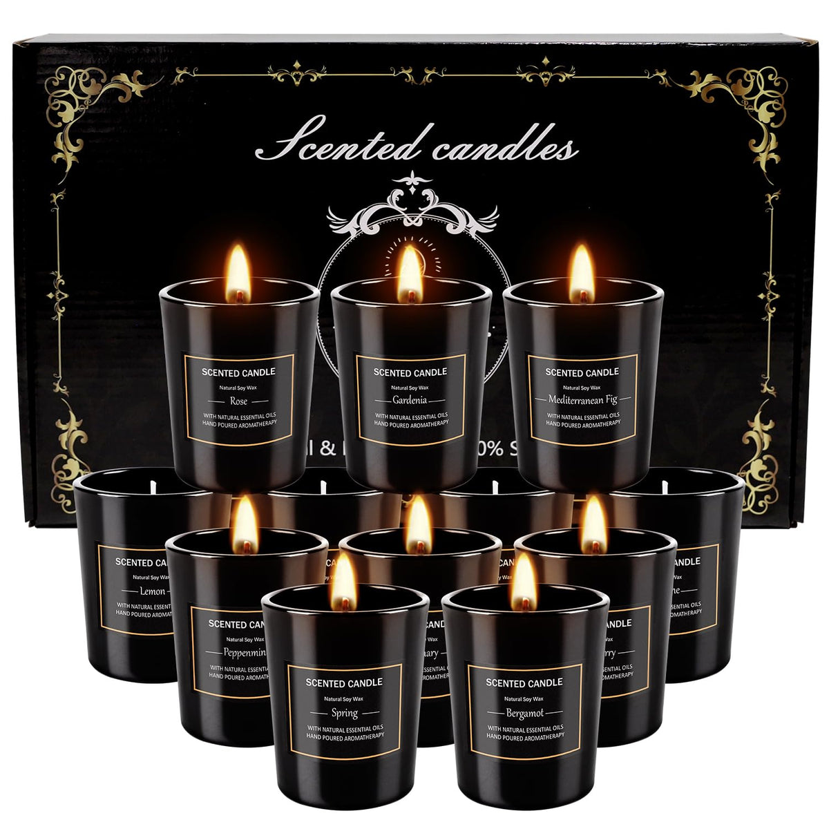 12 Pack Scented Black Candles Gift Set for Dad, Soy Wax Aromatherapy Candles for Home, 12 Masculine Fragrances, Gift from Daughter/Son for June Holiday, Stress Relief & Relaxation for Men