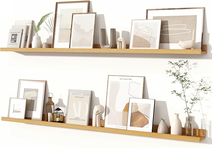 Fun Memories Picture Ledge Shelves Set of 2, 55 Inch Rustic Wall Mounted