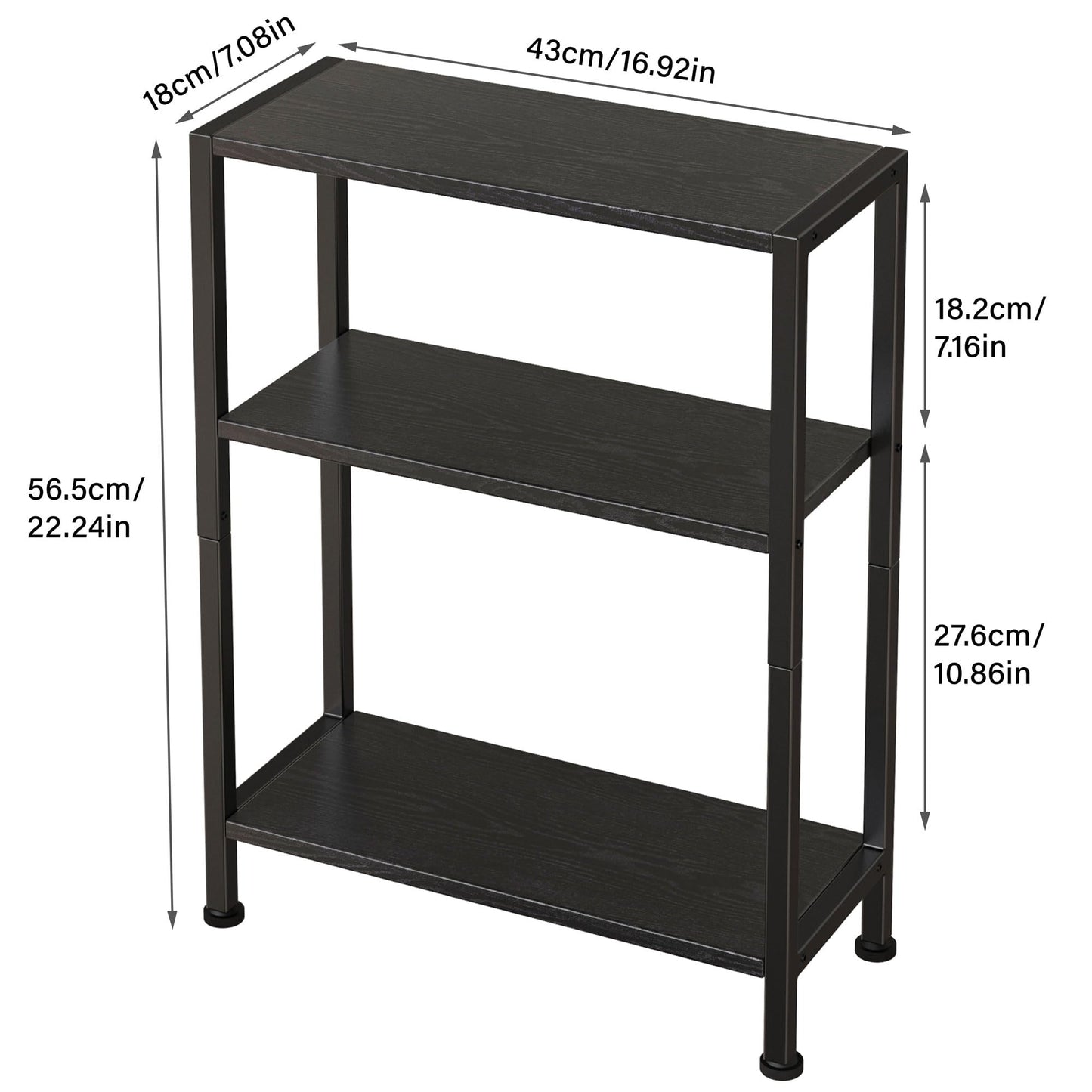 Vantimo 3-Tier Side Table, Small EndTable, Sofa SideTable for Narrow Spaces, Slim EndTable, NightstandTable, Skinny Bedside Table, for Living Room, Bedroom, Office, Black