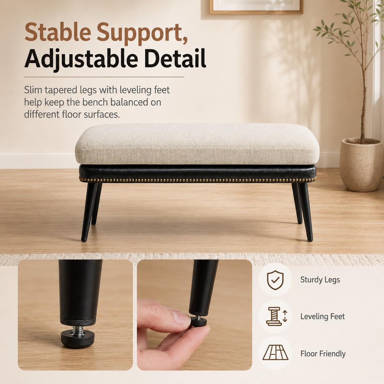 Forteek 32" Retro Upholstered Entryway Bench, Leather & Fabric Shoe Bench with Removable Cushion, End of Bed Bench for Bedroom, Small Dining Bench for Living Room, Storage Bench for Hallway & Foyer