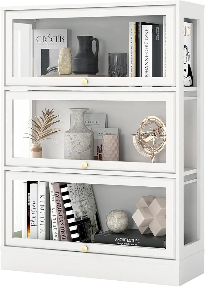 Display Cabinet with Acrylic Glass Doors, 3-Tiers Curio Cabinet with LED