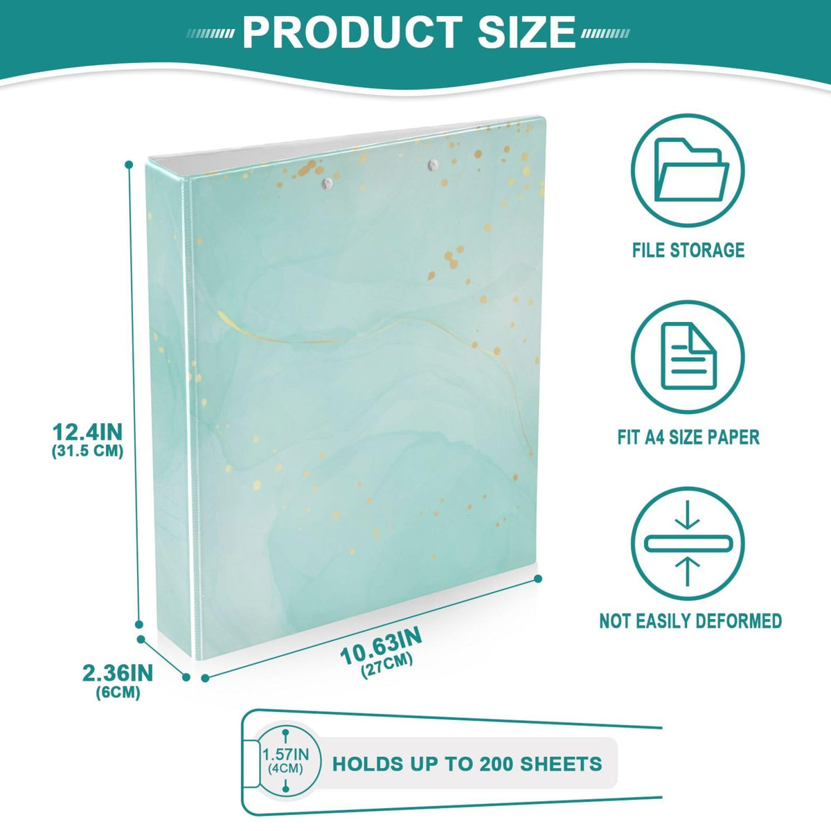 Turquoise Round Ring Binders 1.5 Inch Marble Tie Dye Style 3 Ring Clipboard Binder for Office School Work Supplies File Folder Document 200 Sheet Capacity Easy Open