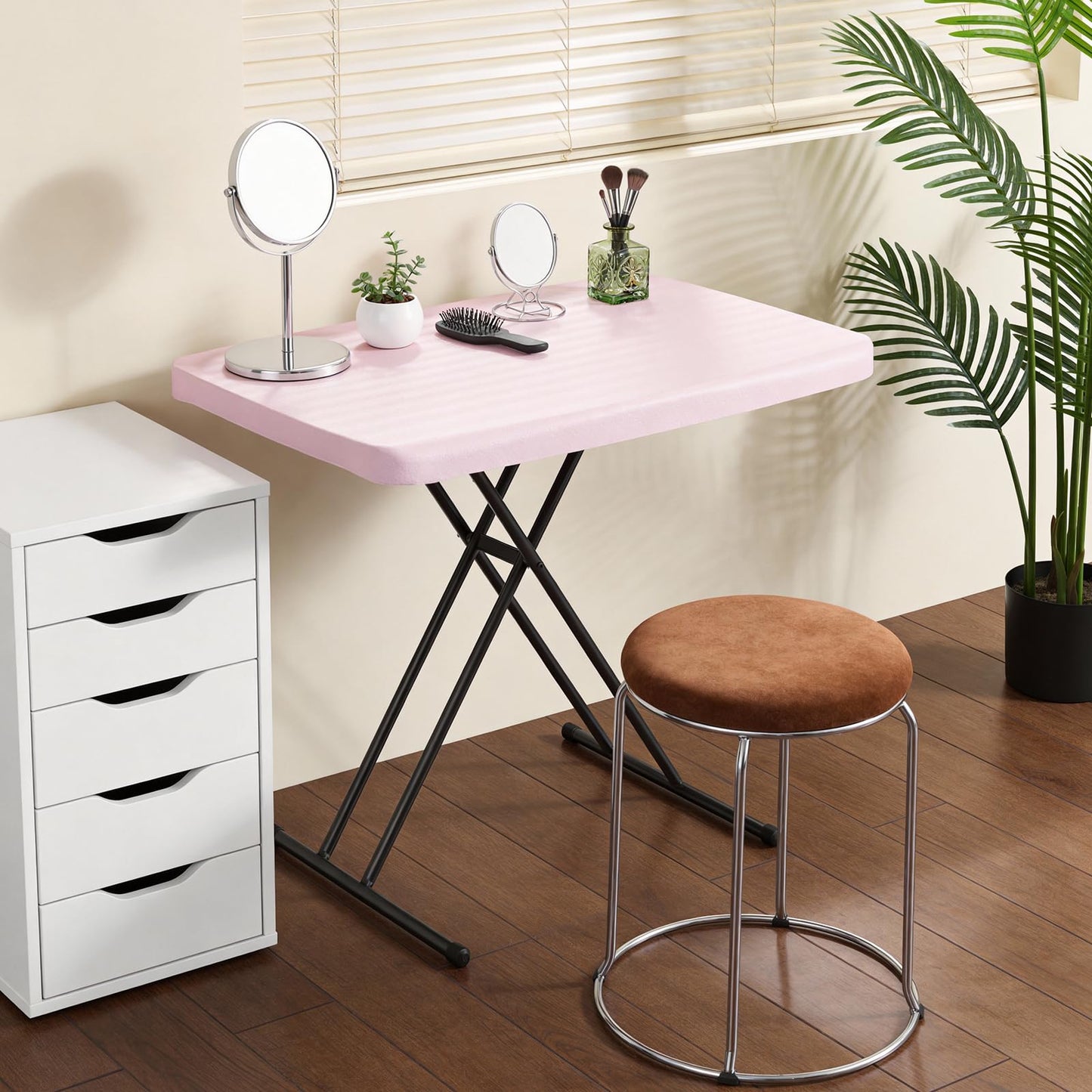 FurniEdge 30 Inch Folding Table, Adjustable Height TV Tray for Small Spaces, Heavy Duty Foldable Utility Table for Laptop, Dining, Camping, No Assembly, 200 lbs Capacity, Pink Granite